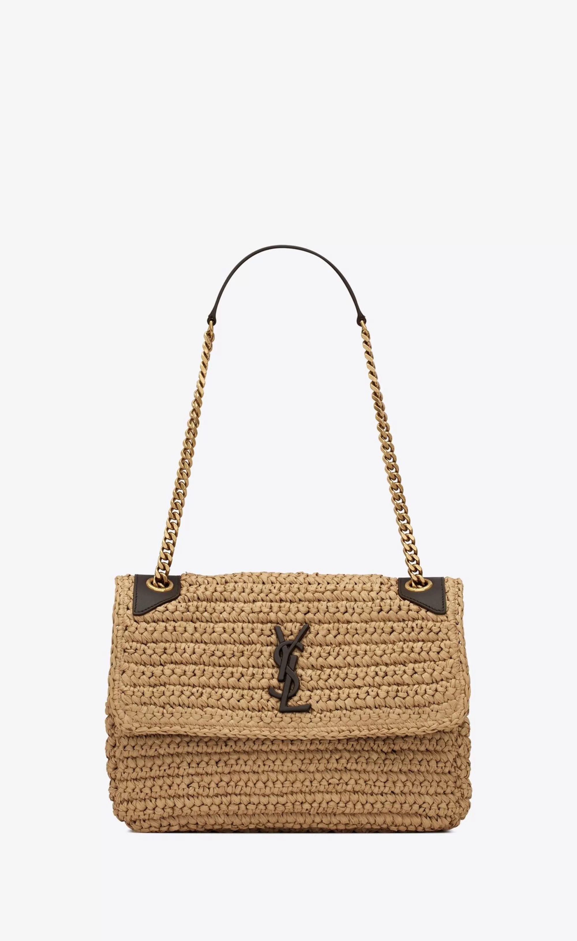 Women Saint Laurent SHOULDER BAGS | NIKI^NIKI Medium CHAIN BAG In Raffia And Leather | | YSL.com