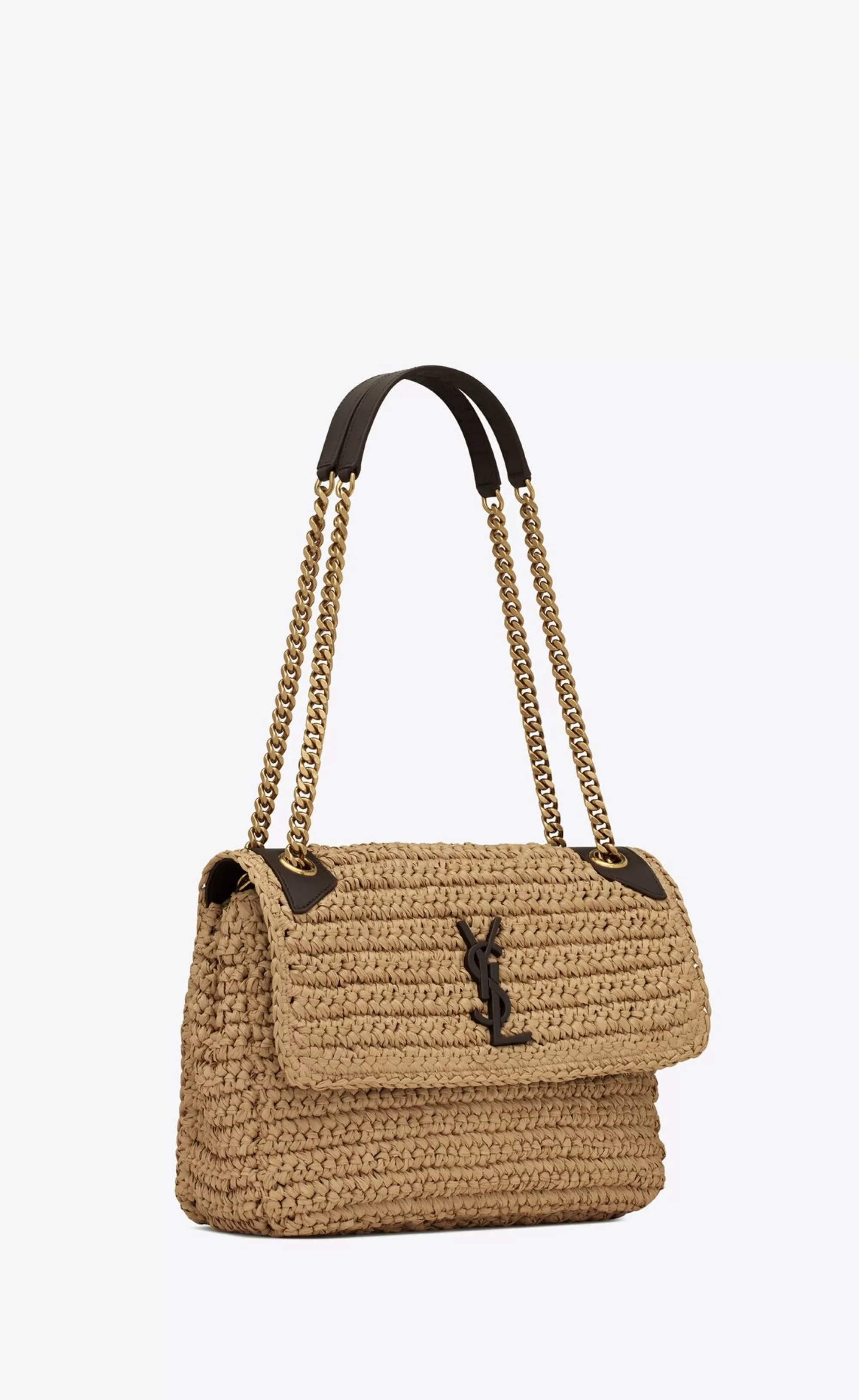 Women Saint Laurent SHOULDER BAGS | NIKI^NIKI Medium CHAIN BAG In Raffia And Leather | | YSL.com
