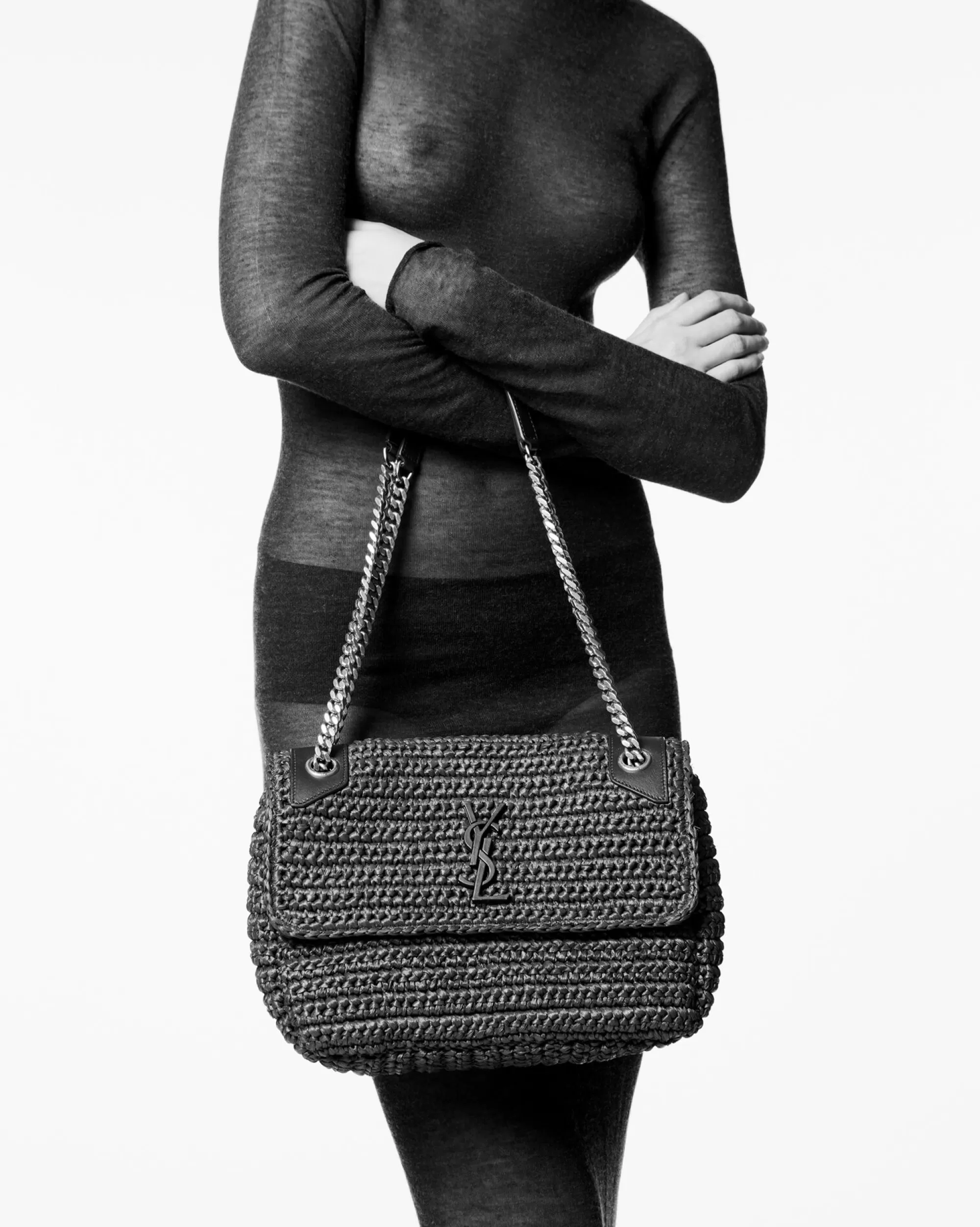 Women Saint Laurent SHOULDER BAGS | SHOULDER BAGS^NIKI Medium CHAIN BAG In Raffia And Leather | | YSL.com