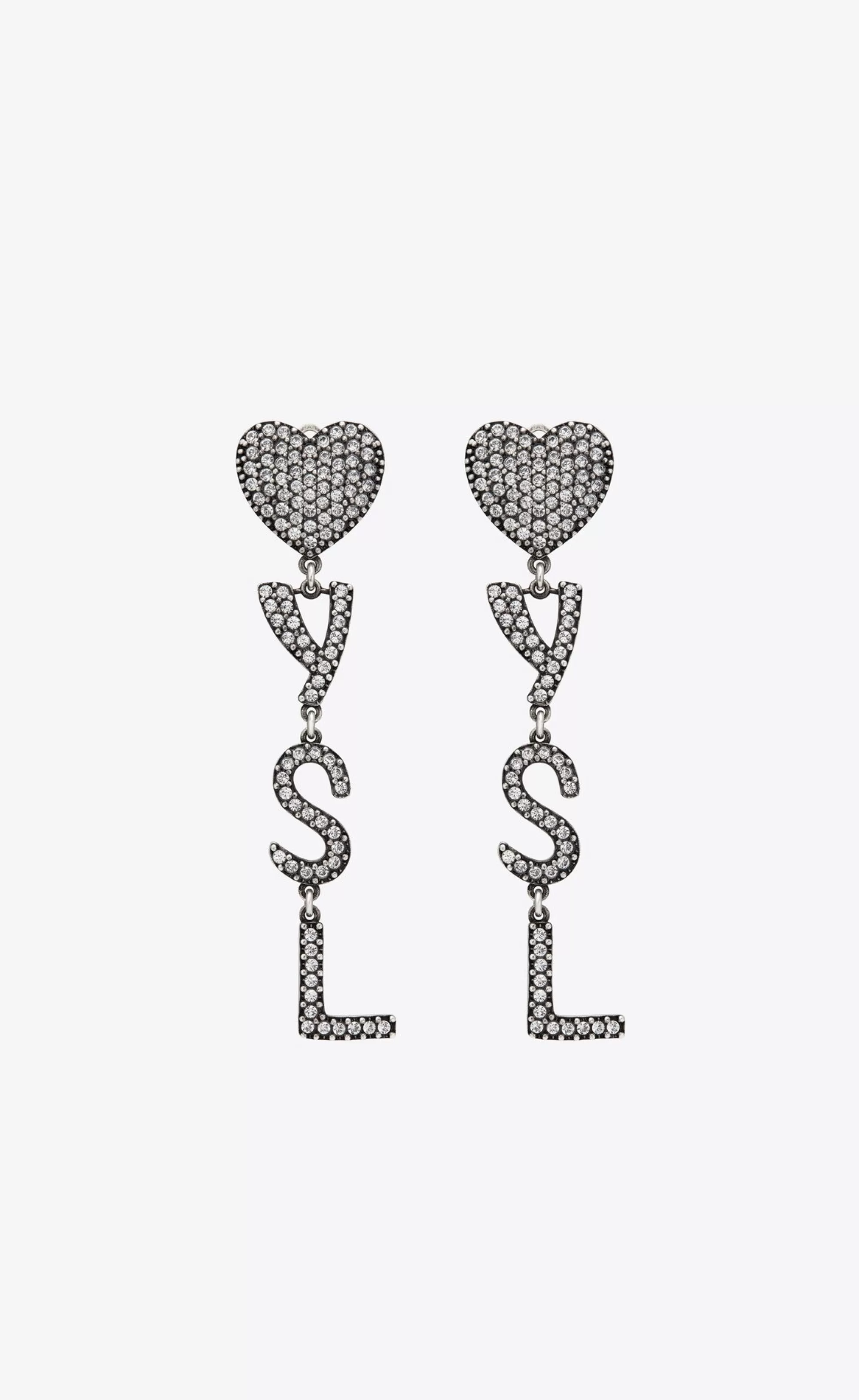 Women Saint Laurent EARRINGS^Opyum Heart Earrings In Metal And Crystal | | YSL.com