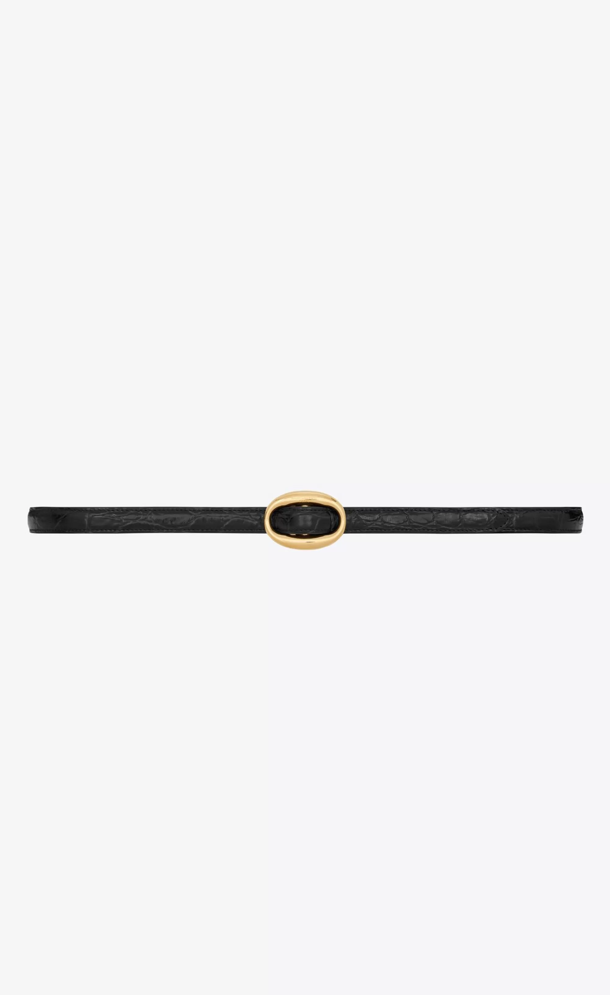 Saint Laurent BELTS^Oval Buckle Thin Belt In Crocodile-embossed Leather | | YSL.com
