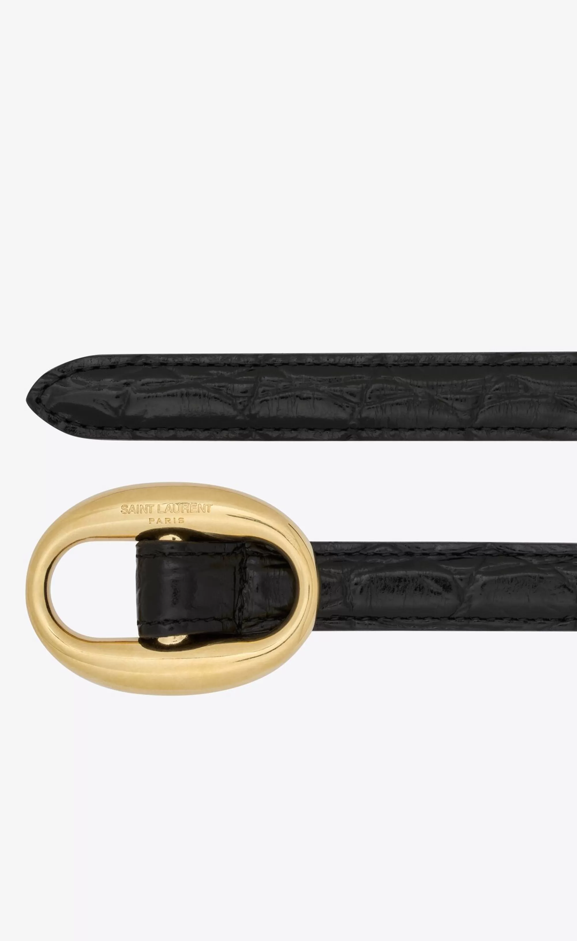 Saint Laurent BELTS^Oval Buckle Thin Belt In Crocodile-embossed Leather | | YSL.com