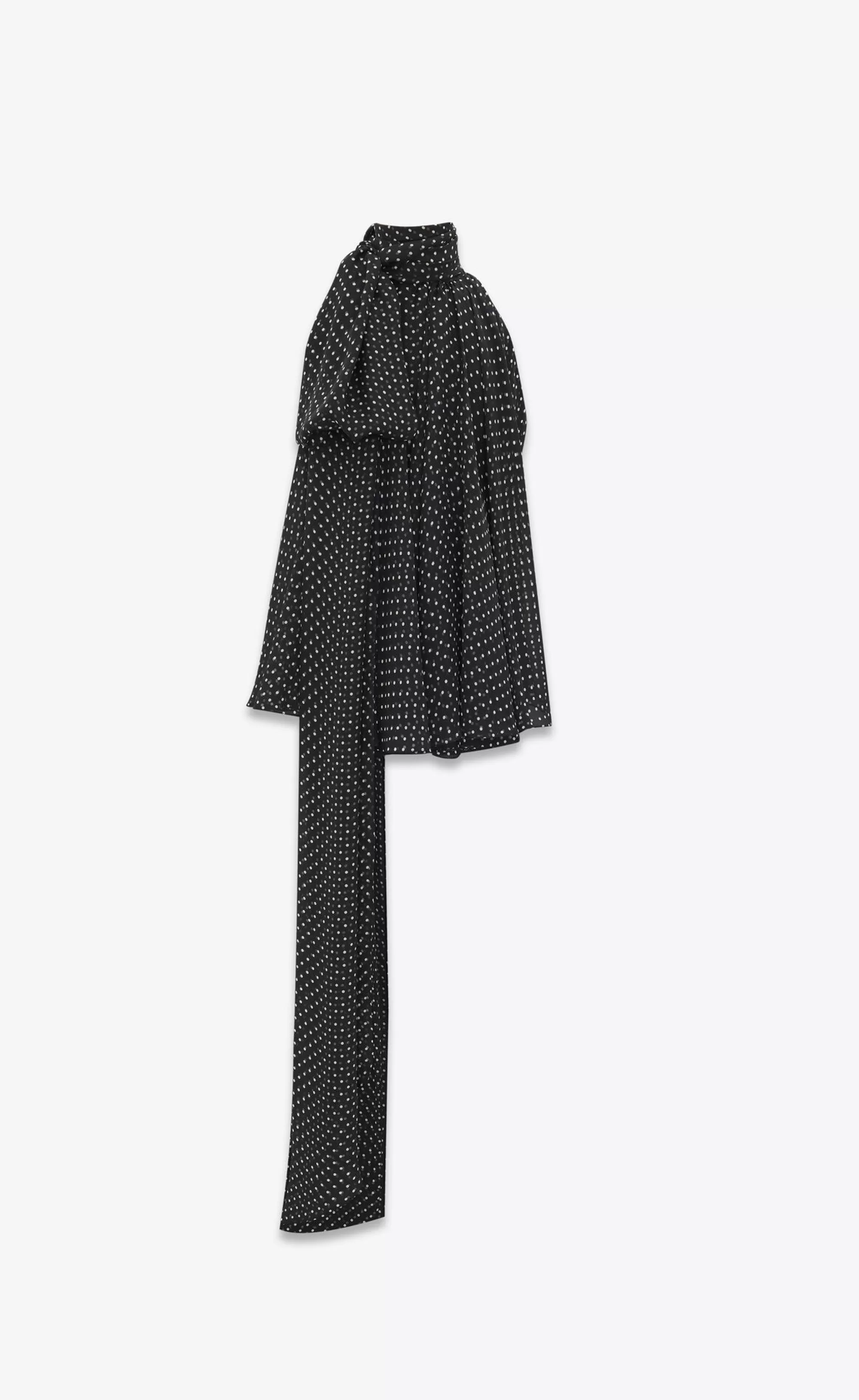 Saint Laurent ALL READY TO WEAR | SHIRTS^Oversized Lavallière-neck Top In Dotted Silk Muslin | | YSL.com