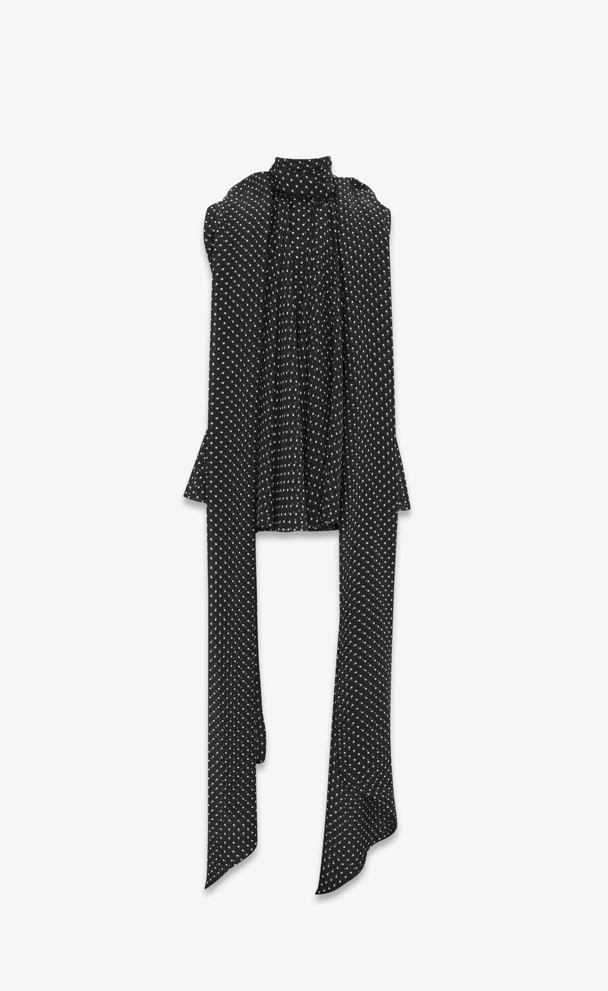 Saint Laurent ALL READY TO WEAR | SHIRTS^Oversized Lavallière-neck Top In Dotted Silk Muslin | | YSL.com