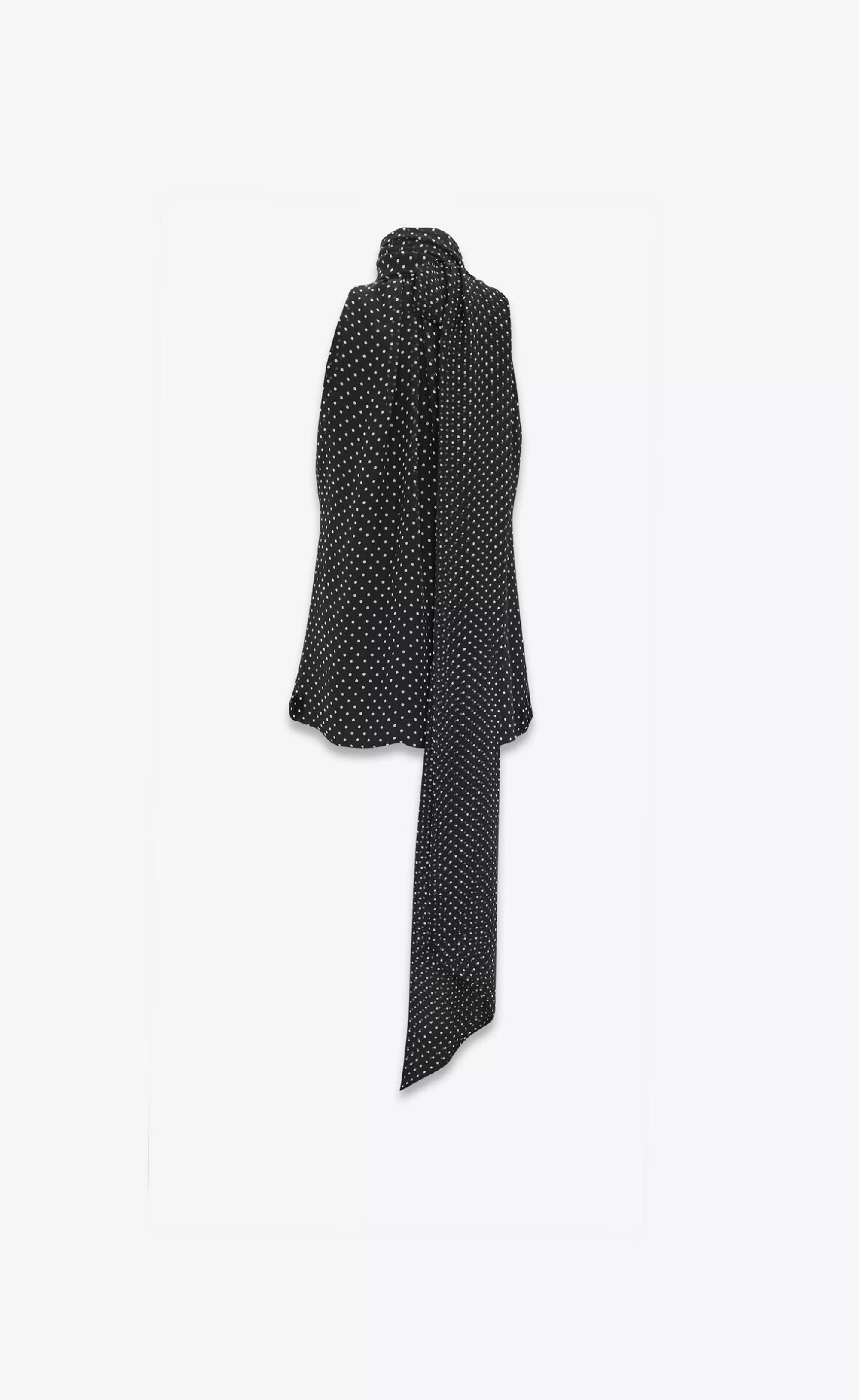 Saint Laurent ALL READY TO WEAR | SHIRTS^Oversized Lavallière-neck Top In Dotted Silk Muslin | | YSL.com