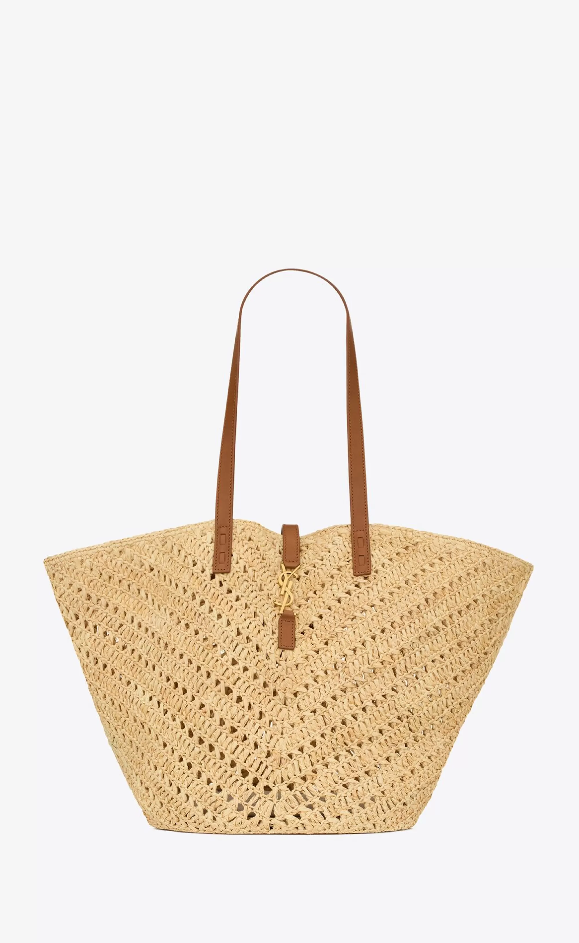 Women Saint Laurent TOTES AND SHOPPINGS^Panier Medium In Raffia And Vegetable-tanned Leather | | YSL.com