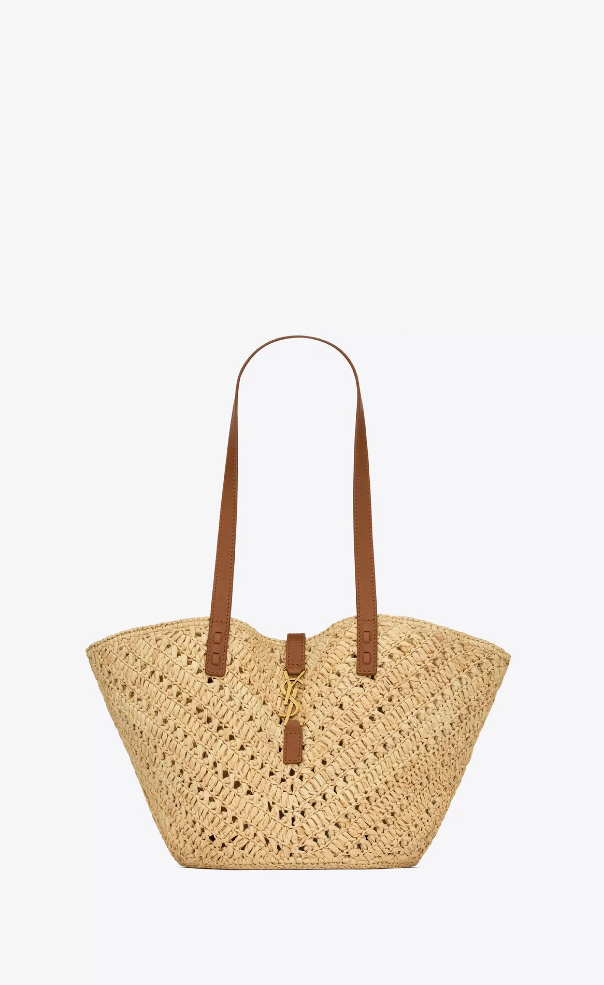 Women Saint Laurent TOTES AND SHOPPINGS^Panier Small In Raffia And Vegetable-tanned Leather | | YSL.com