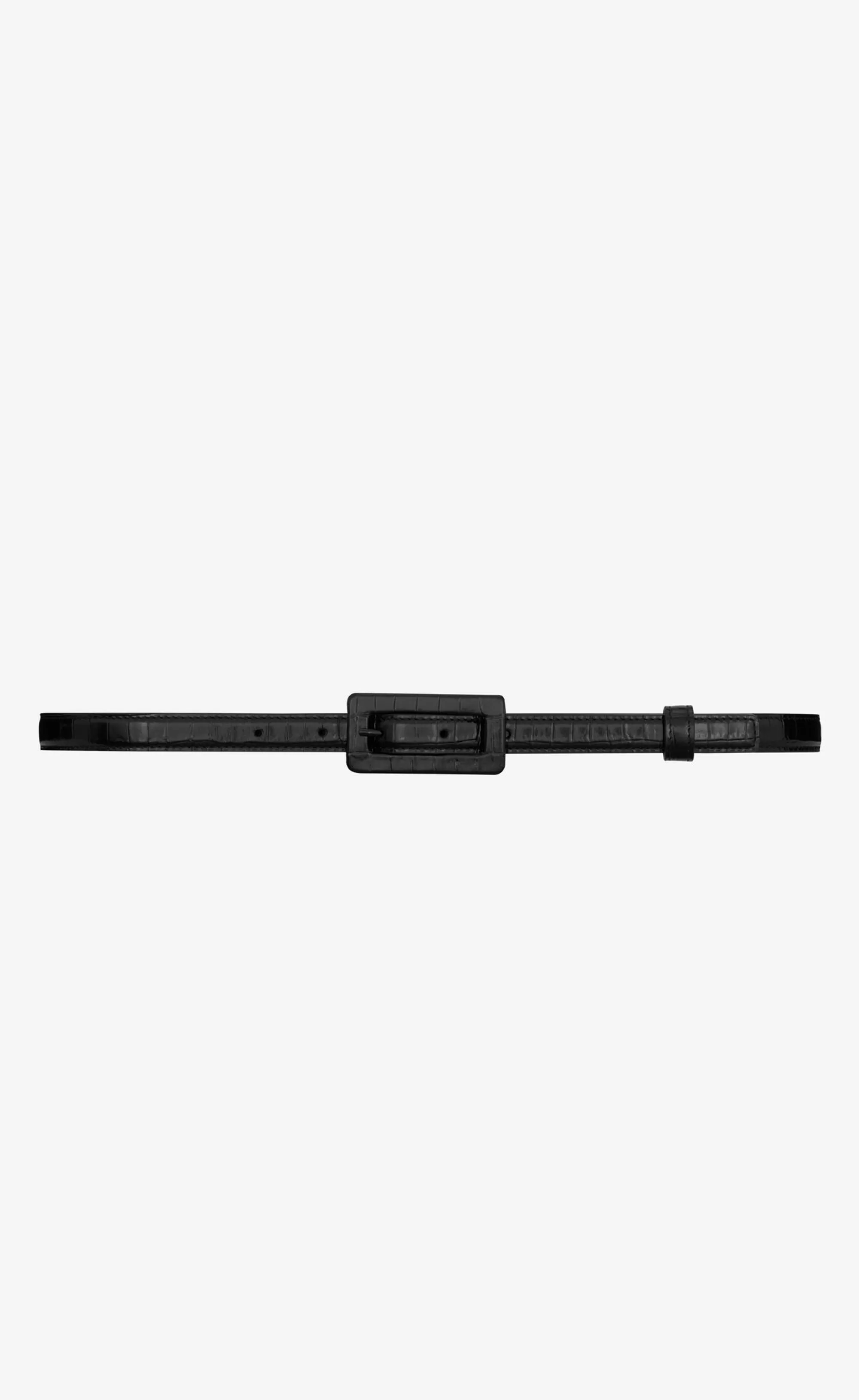 Saint Laurent BELTS^Rectangular Buckle Thin Belt In Crocodile-embossed Leather | | YSL.com