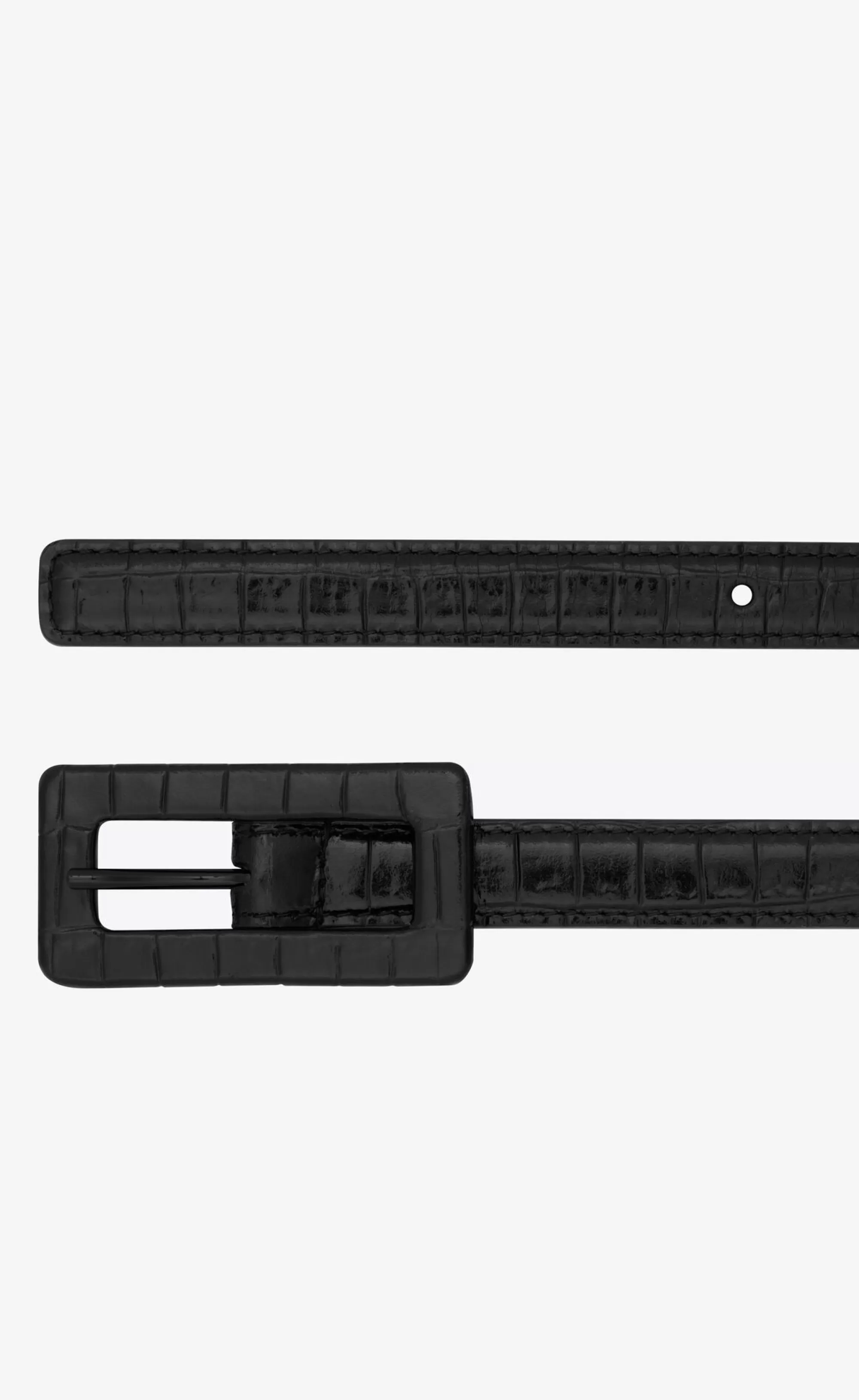 Saint Laurent BELTS^Rectangular Buckle Thin Belt In Crocodile-embossed Leather | | YSL.com
