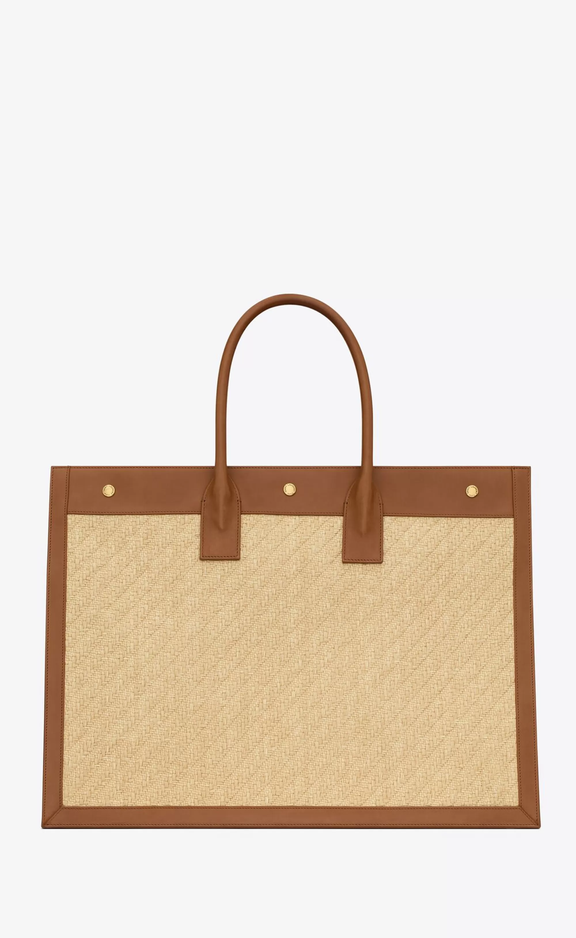 Women Saint Laurent TOTES AND SHOPPINGS^Rive Gauche In Embroidered Raffia And Vegetable-tanned Leather | | YSL.com