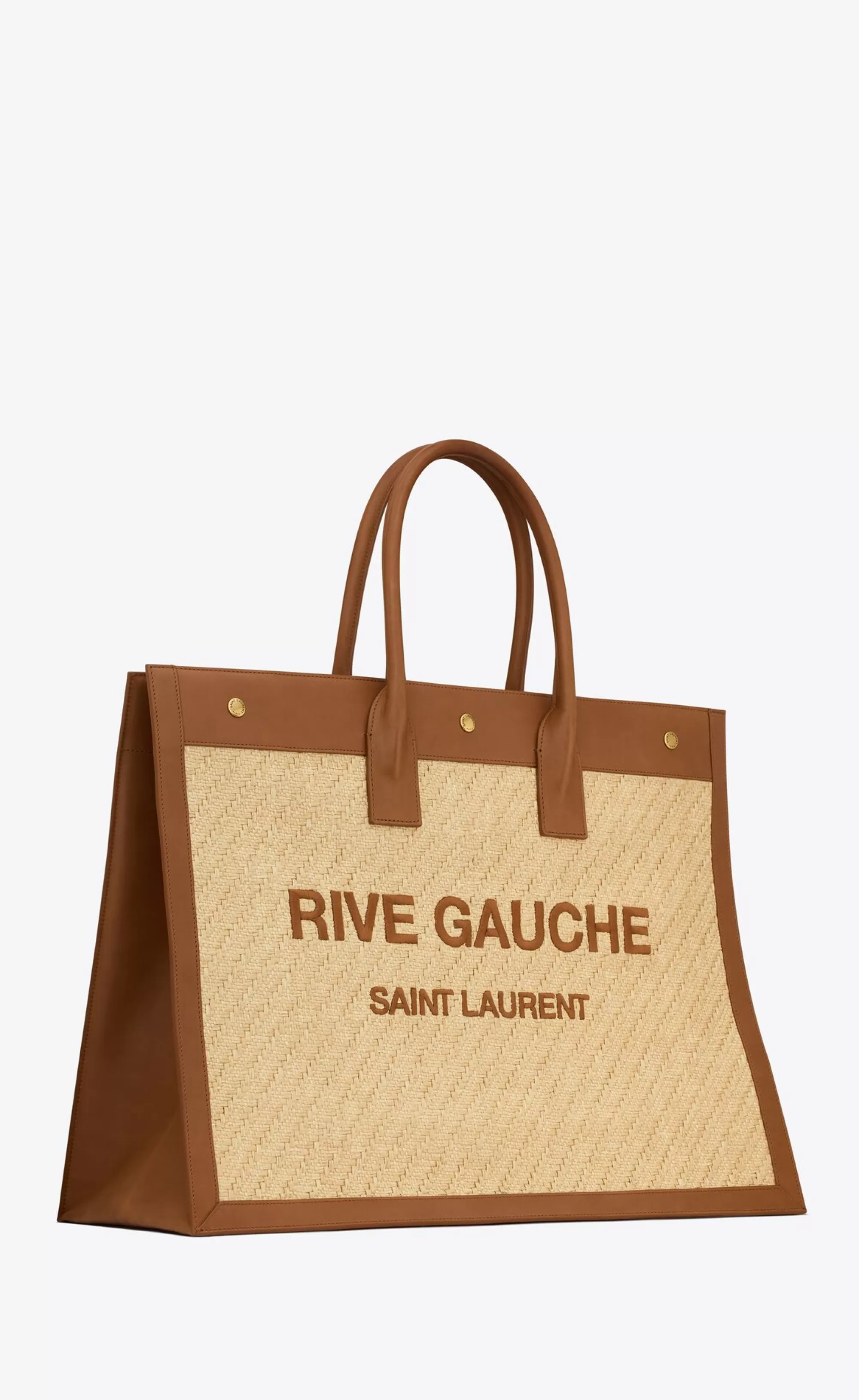 Women Saint Laurent TOTES AND SHOPPINGS^Rive Gauche In Embroidered Raffia And Vegetable-tanned Leather | | YSL.com