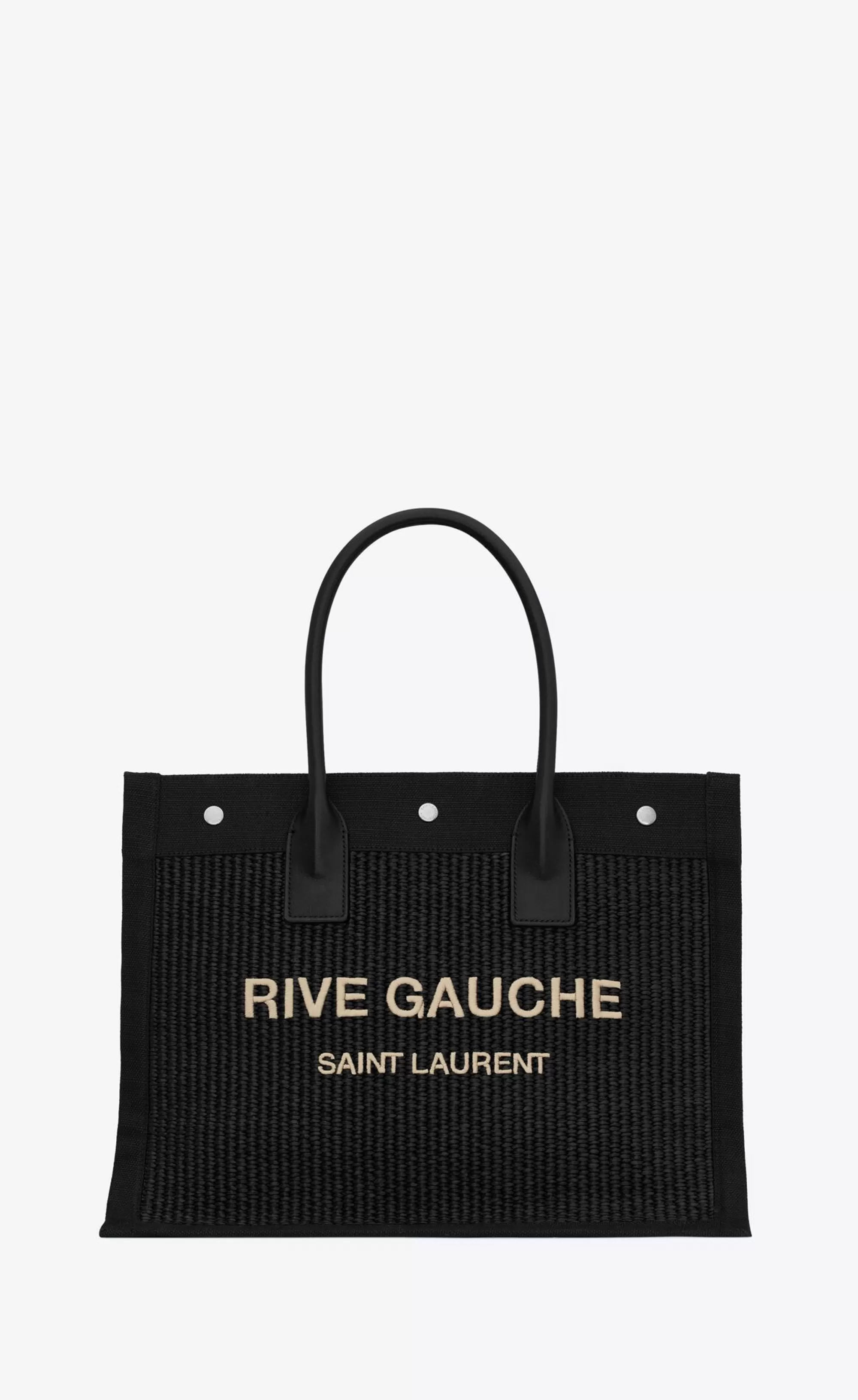 Women Saint Laurent TOTES AND SHOPPINGS^RIVE GAUCHE SMALL TOTE BAG IN RAFFIA AND LEATHER | | YSL.com