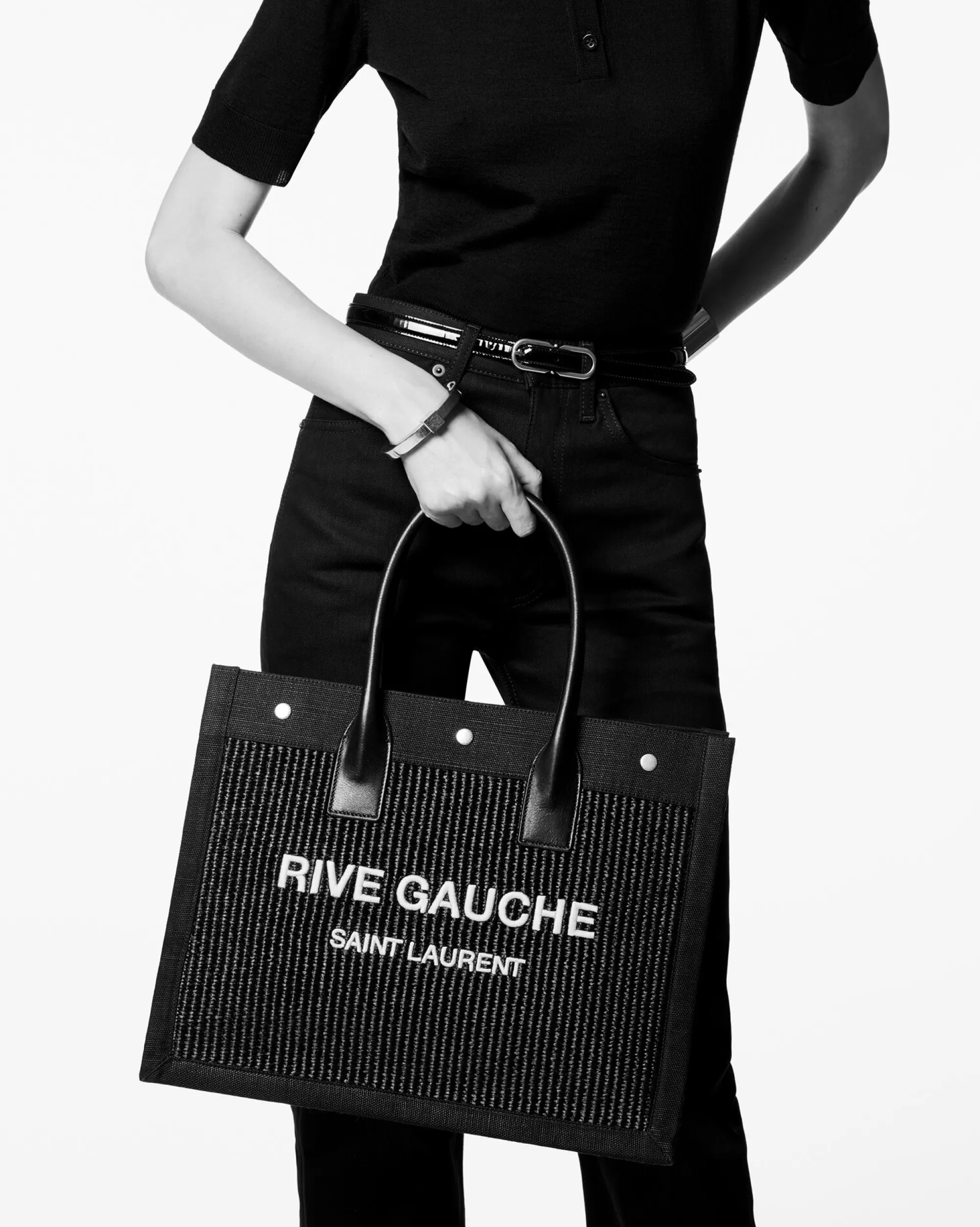 Women Saint Laurent TOTES AND SHOPPINGS^RIVE GAUCHE SMALL TOTE BAG IN RAFFIA AND LEATHER | | YSL.com