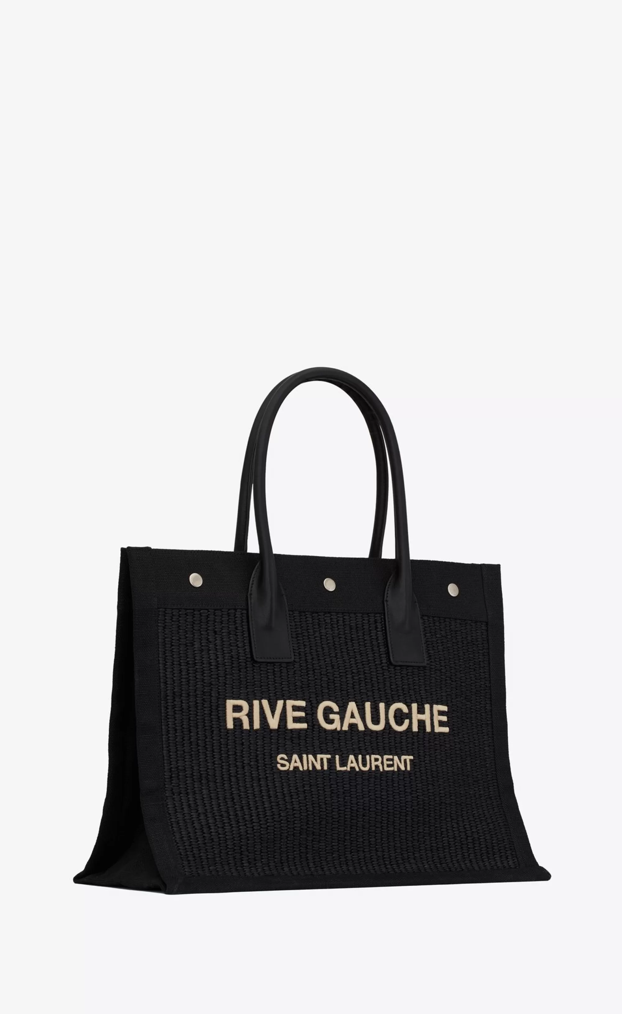 Women Saint Laurent TOTES AND SHOPPINGS^RIVE GAUCHE SMALL TOTE BAG IN RAFFIA AND LEATHER | | YSL.com
