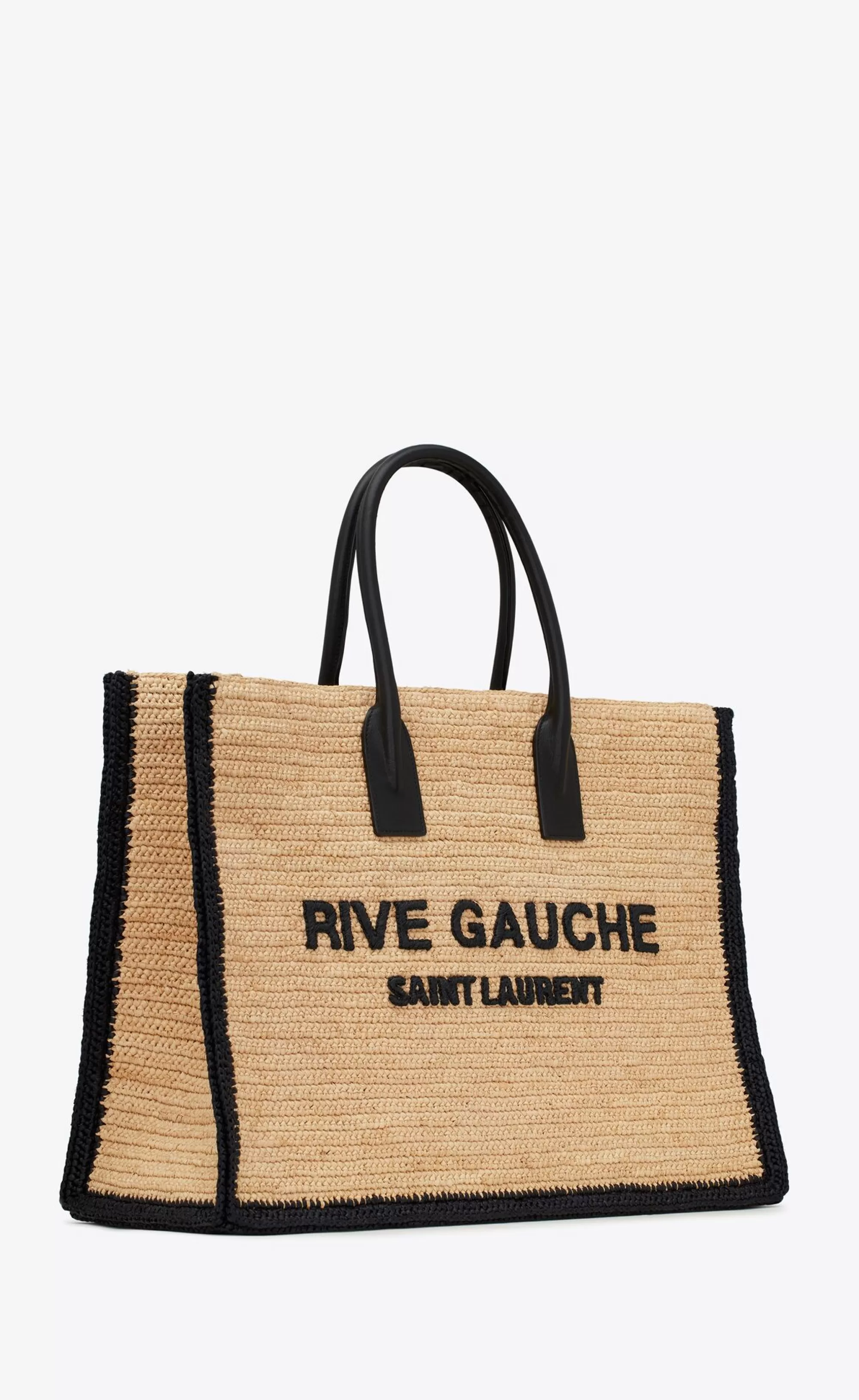 Women Saint Laurent TOTES AND SHOPPINGS^Rive Gauche Tote Bag In Raffia And Leather | | YSL.com