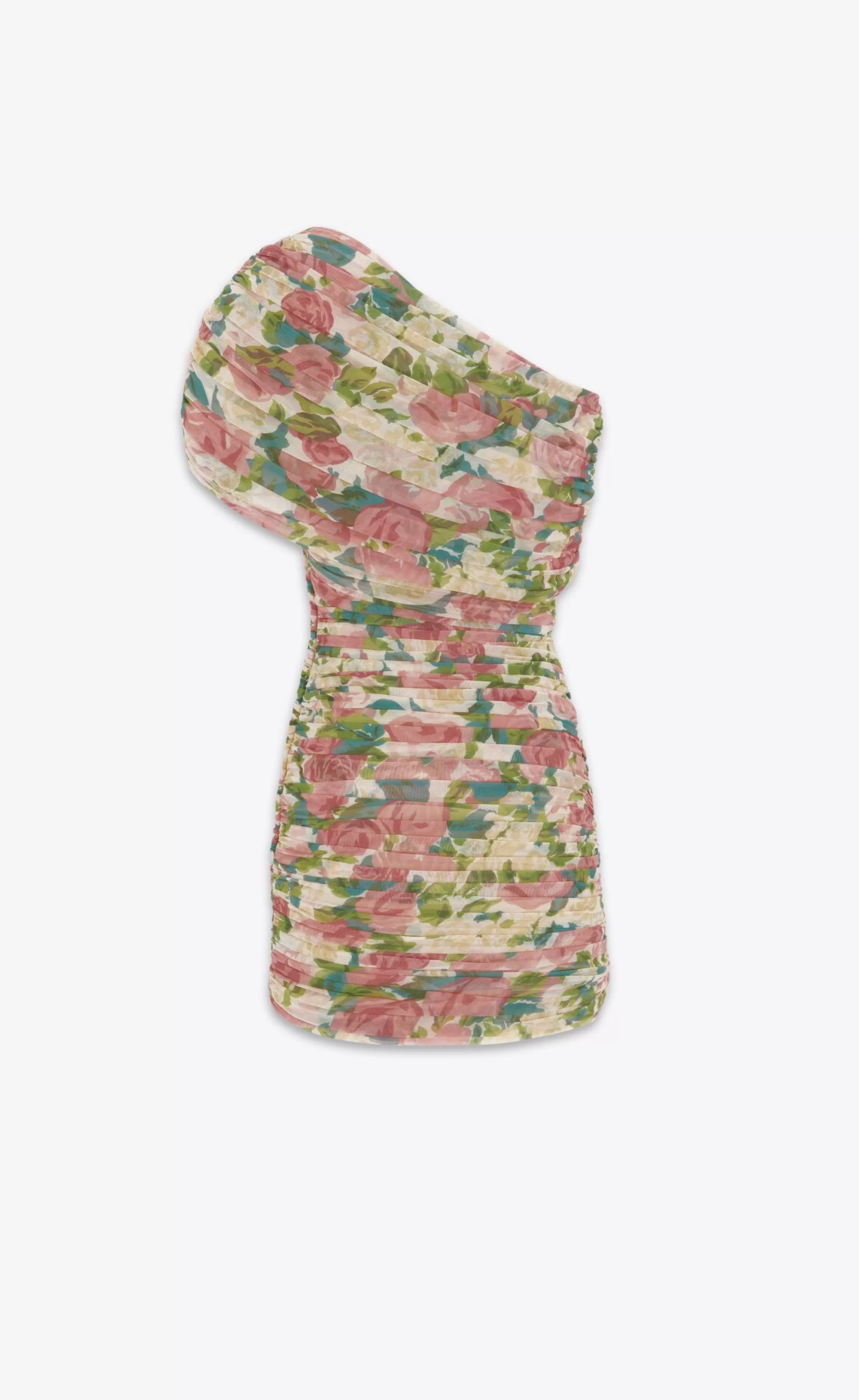 Women Saint Laurent DRESSES^Ruched One-shoulder Dress In Floral Tulle | | YSL.com