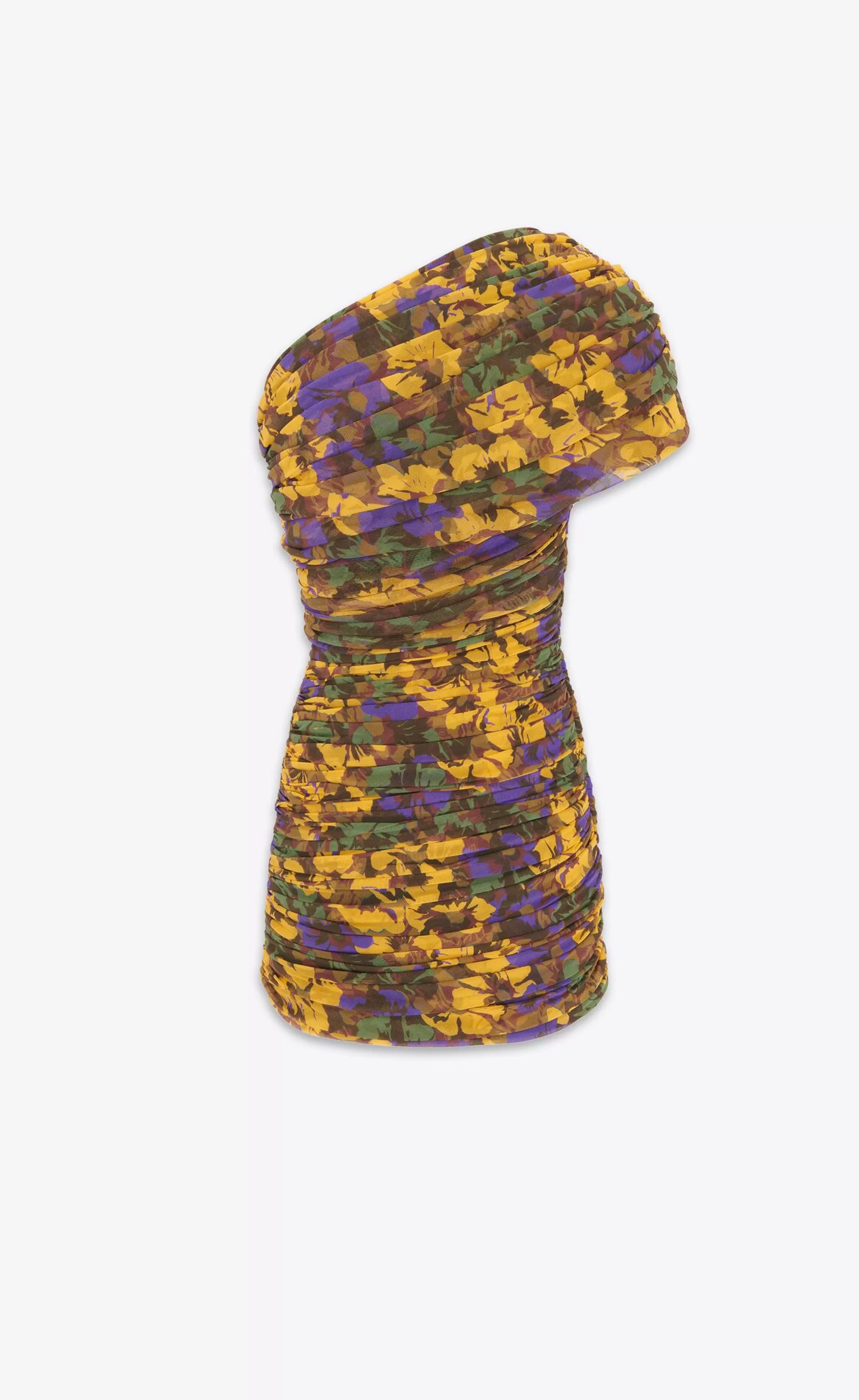 Women Saint Laurent DRESSES^Ruched One-shoulder Dress In Floral Tulle | | YSL.com
