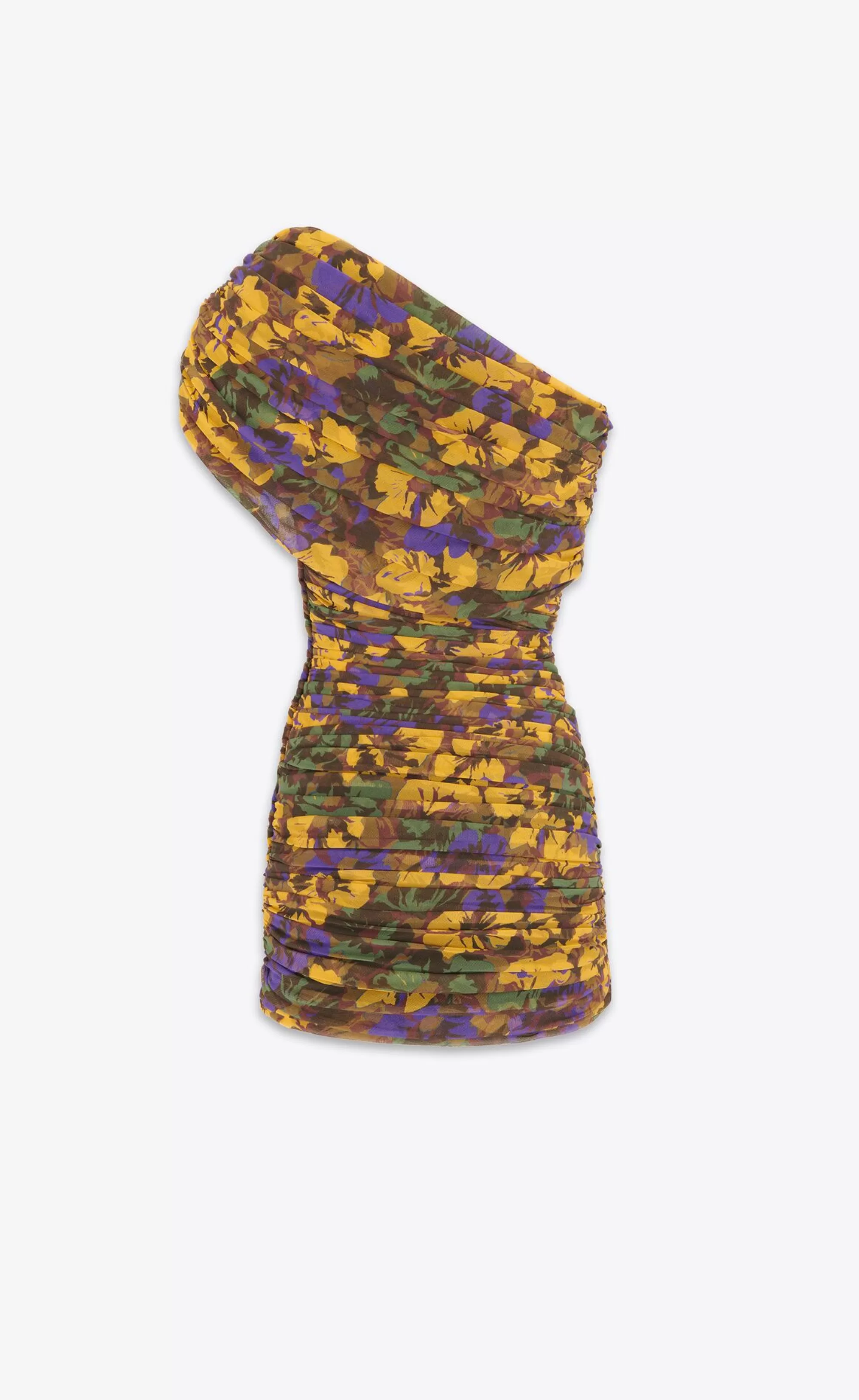Women Saint Laurent DRESSES^Ruched One-shoulder Dress In Floral Tulle | | YSL.com