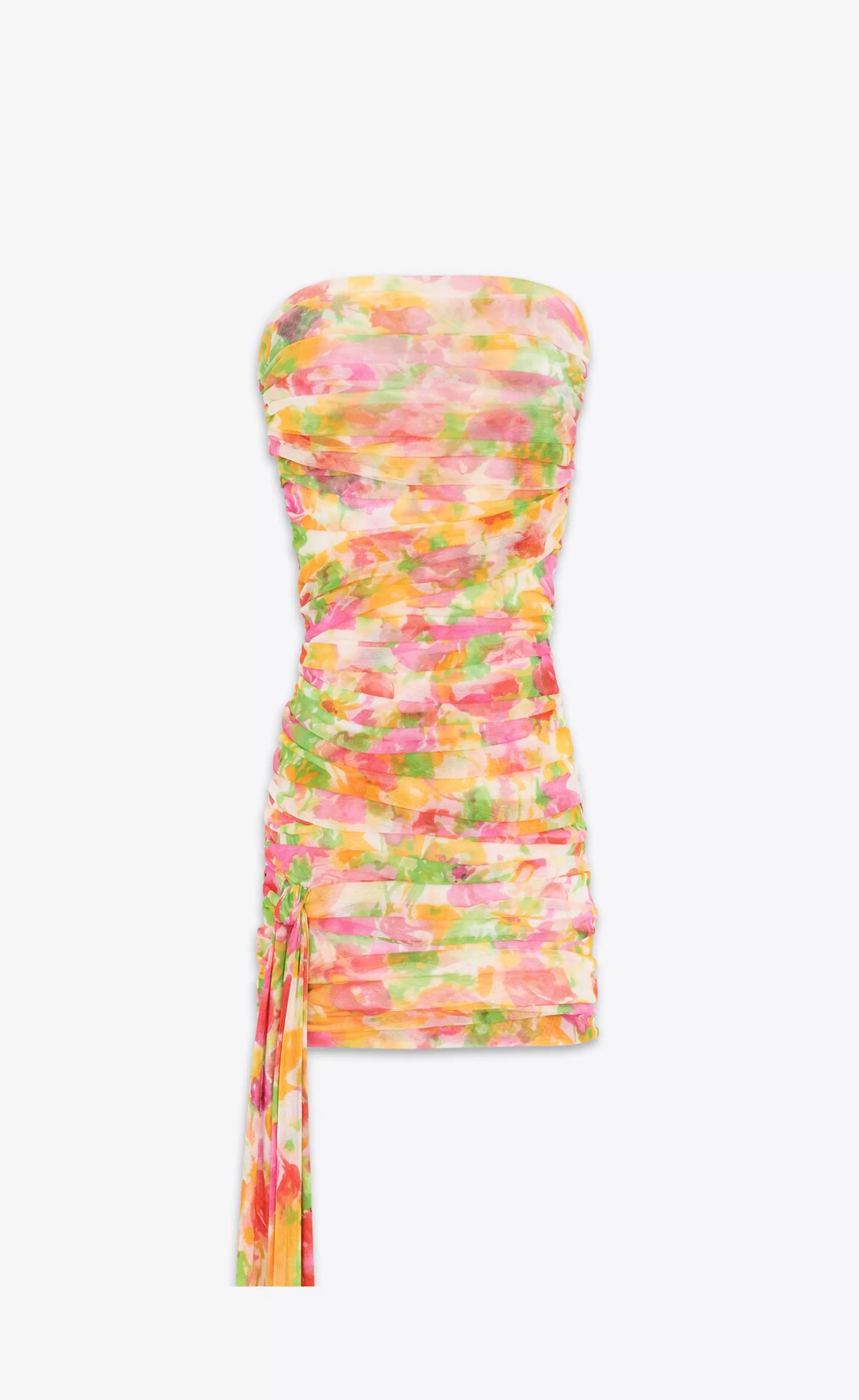 Women Saint Laurent DRESSES^Ruched Strapless Dress In Floral Tulle | | YSL.com