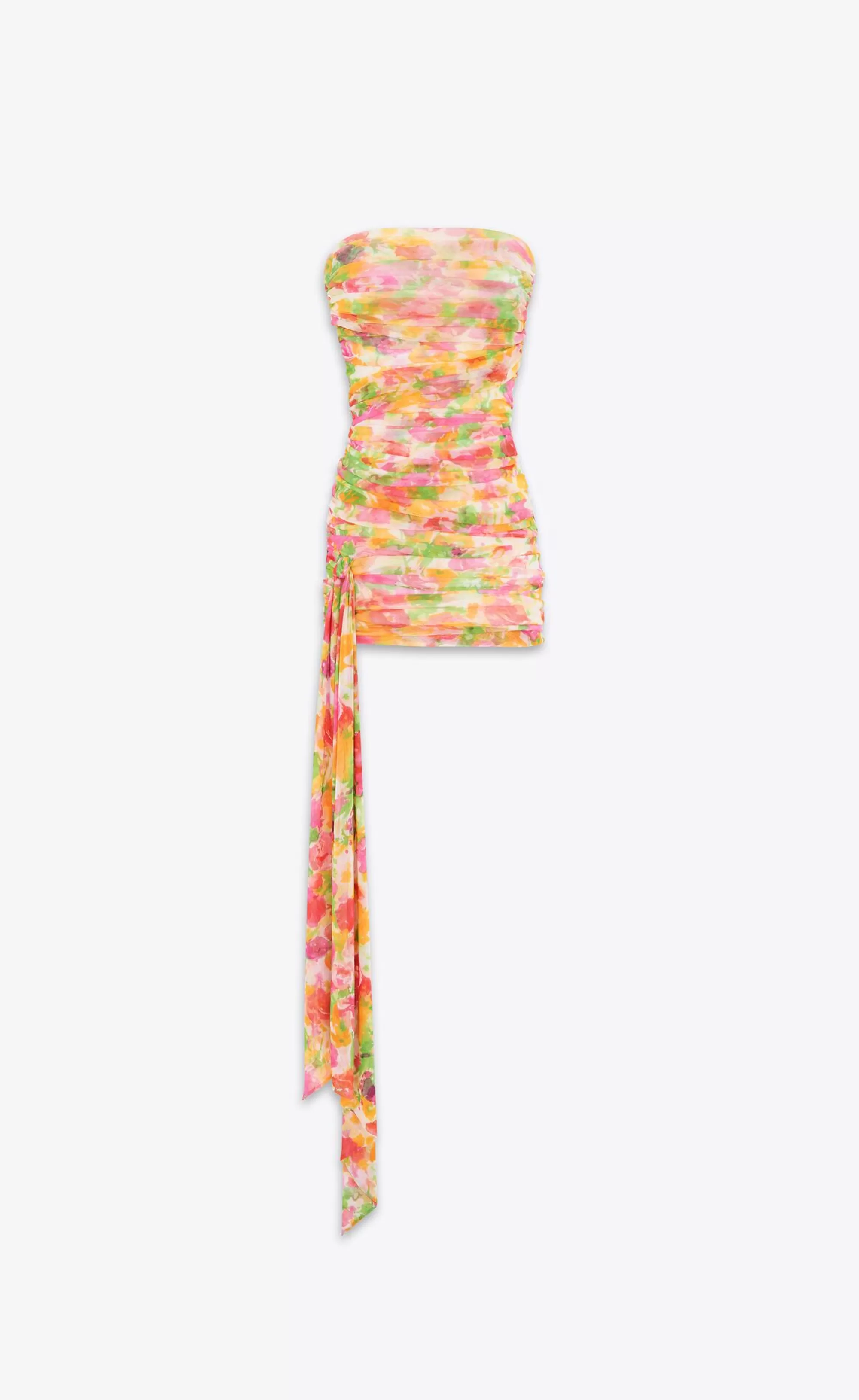 Women Saint Laurent DRESSES^Ruched Strapless Dress In Floral Tulle | | YSL.com