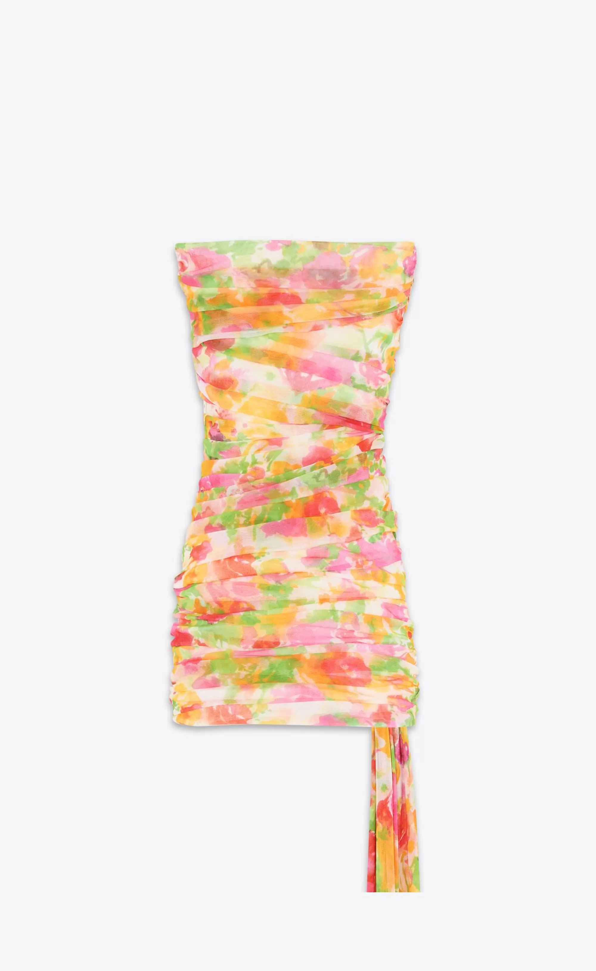 Women Saint Laurent DRESSES^Ruched Strapless Dress In Floral Tulle | | YSL.com