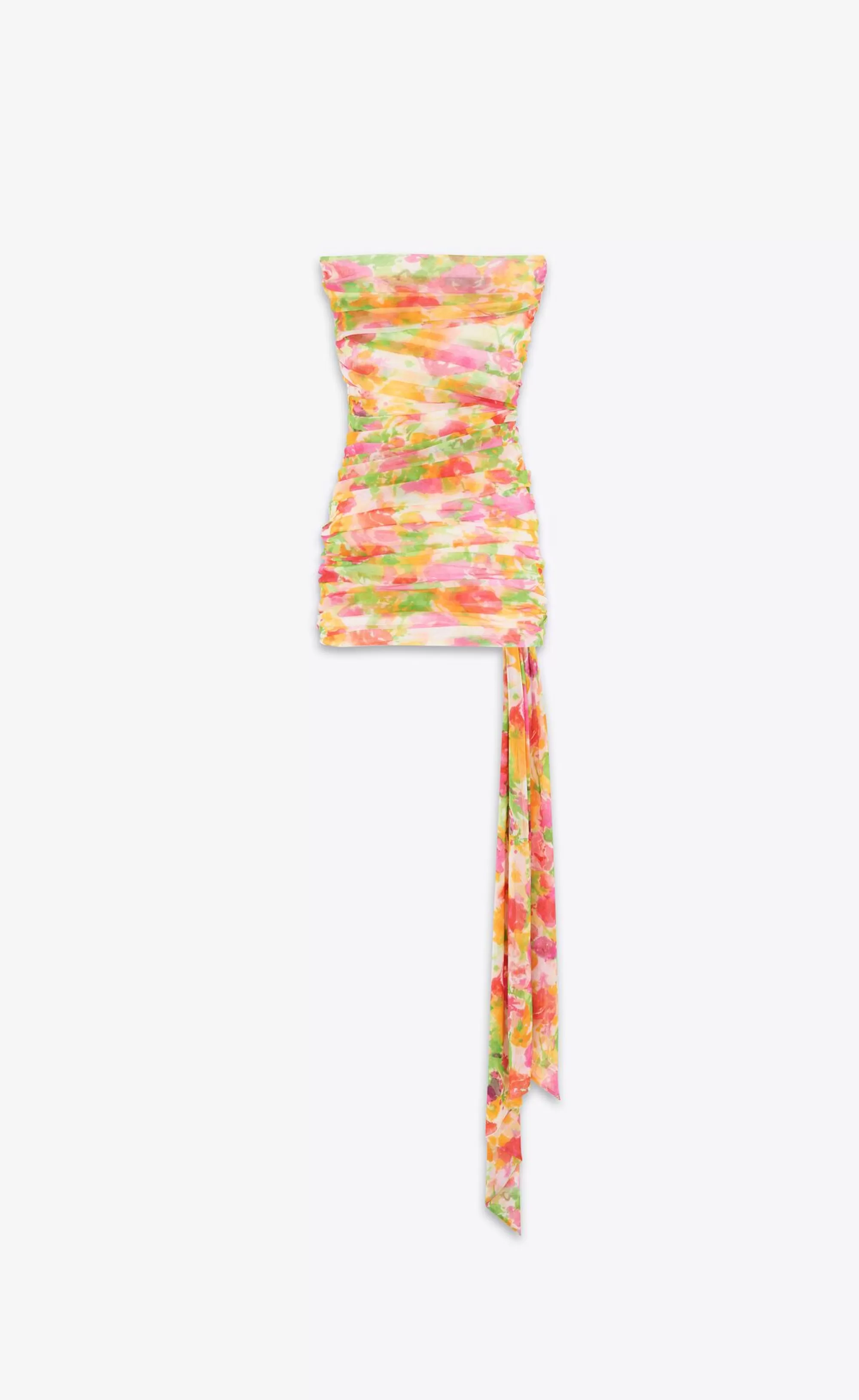 Women Saint Laurent DRESSES^Ruched Strapless Dress In Floral Tulle | | YSL.com