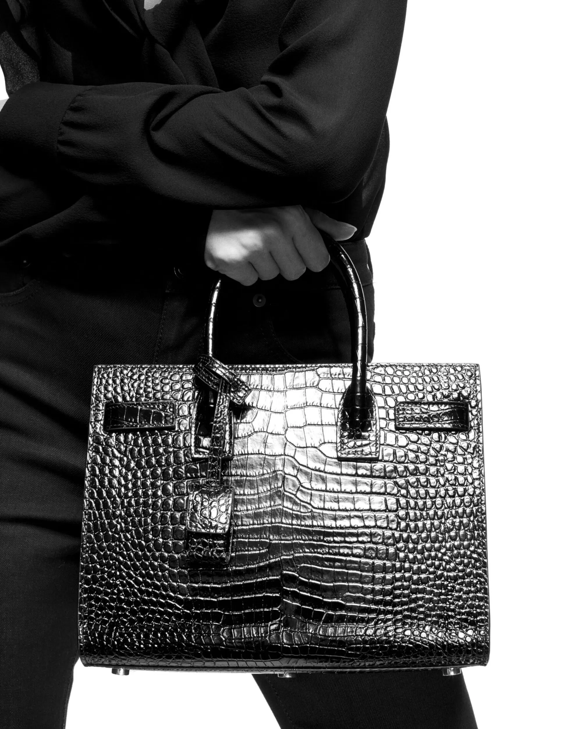 Women Saint Laurent TOP HANDLES | SAC DE JOUR^SAC DE JOUR BABY IN MATTE CROCODILE EMBOSSED LEATHER | | YSL.com