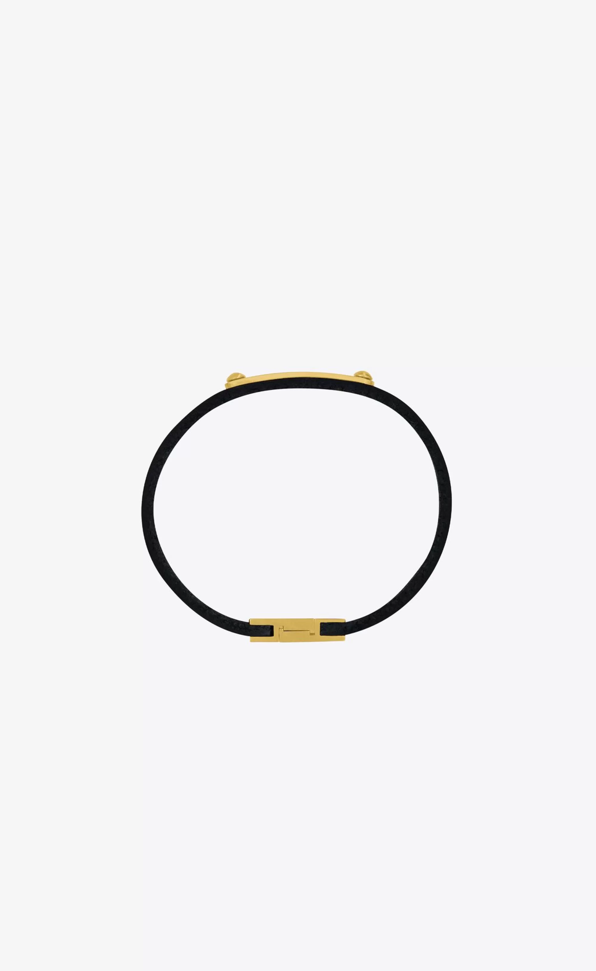 Women Saint Laurent Leather bracelets | Leather bracelets^ ID Plaque Bracelet In Smooth Leather And Metal | | YSL.com