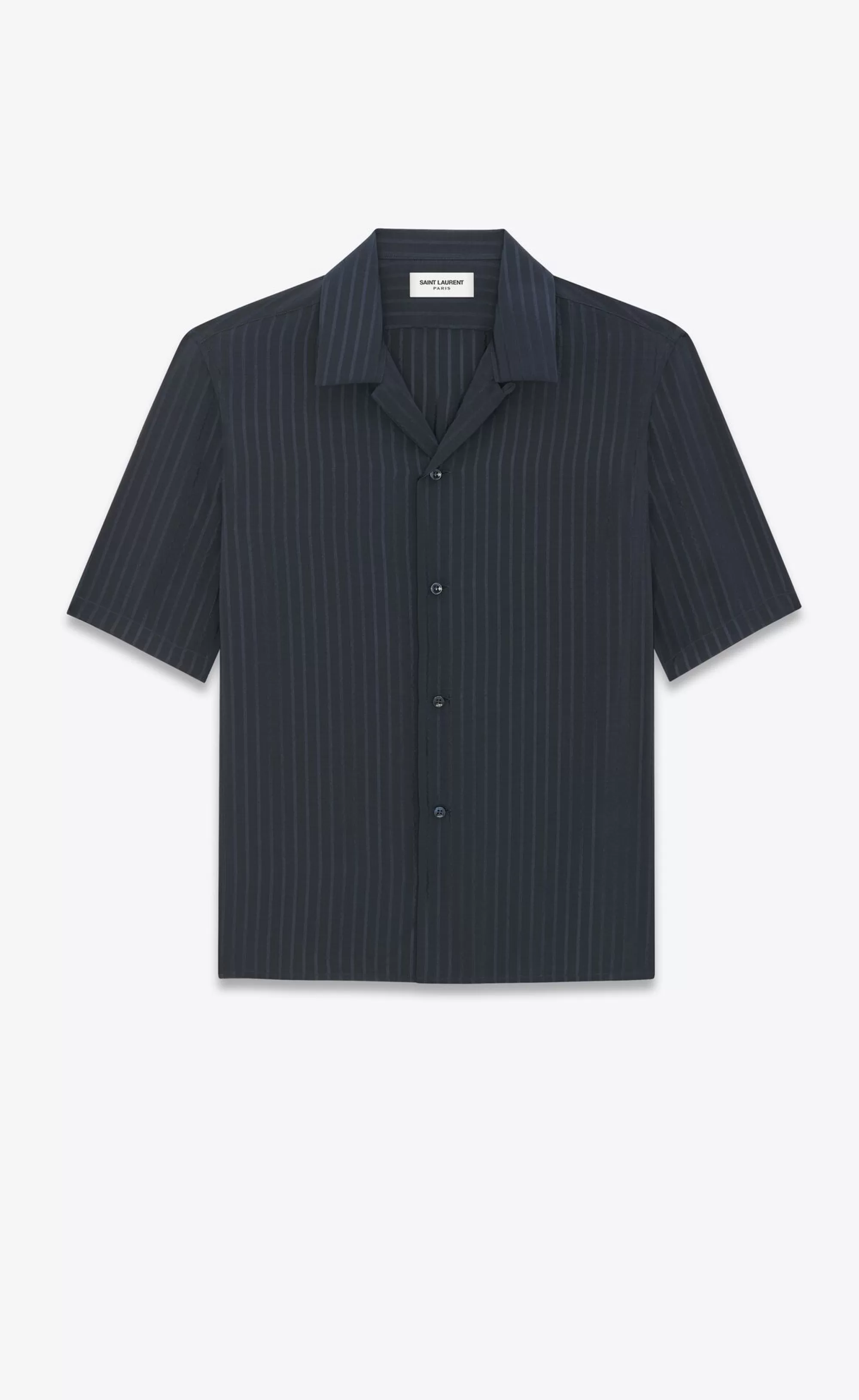 Saint Laurent ALL READY TO WEAR | SHIRTS^Shark-collar Shirt In MATTE AND SHINY STRIPED SILK | | YSL.com