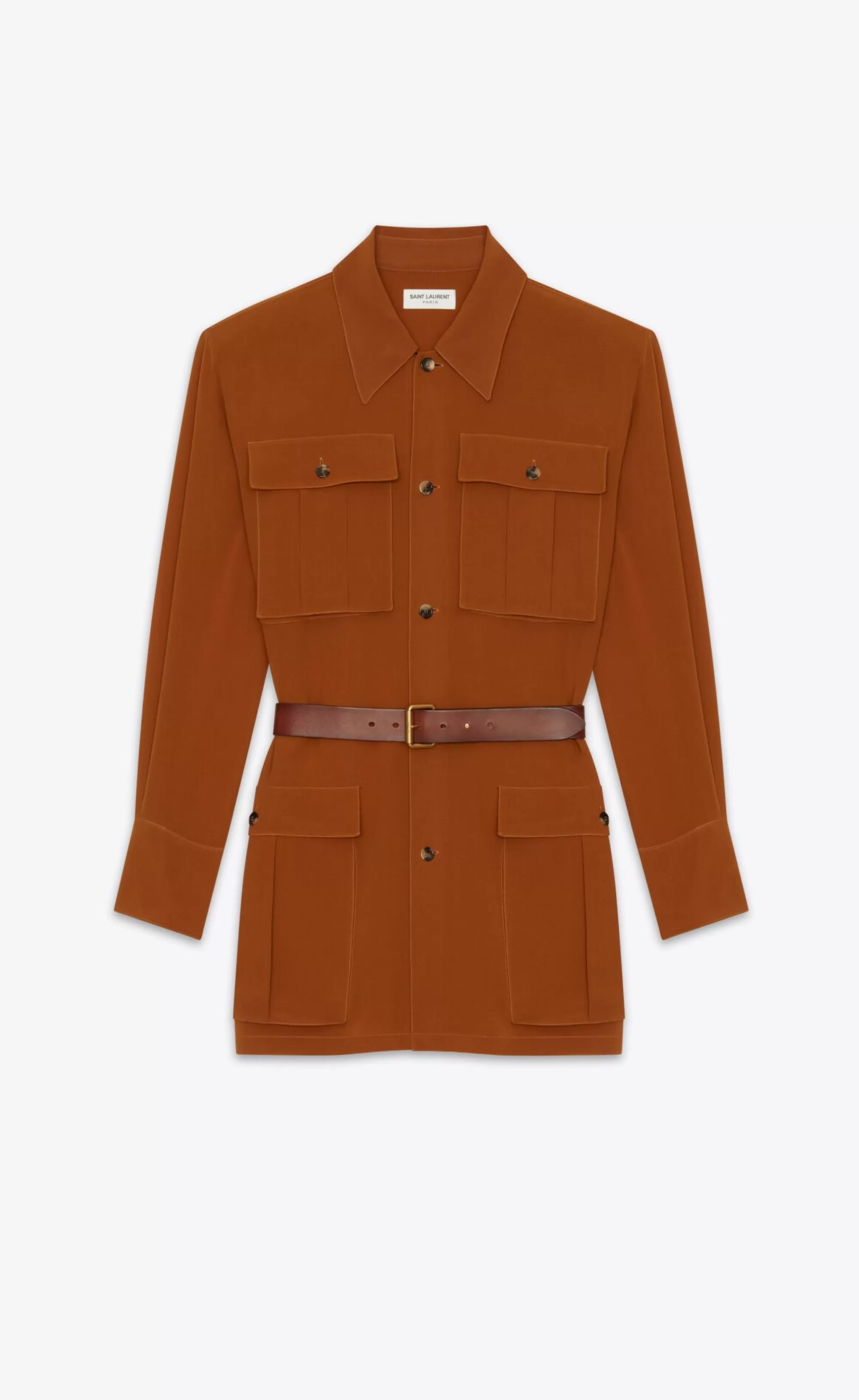 Women Saint Laurent JUMPSUITS^Shirt And Pants Set In Silk Crepe Muslin | | YSL.com