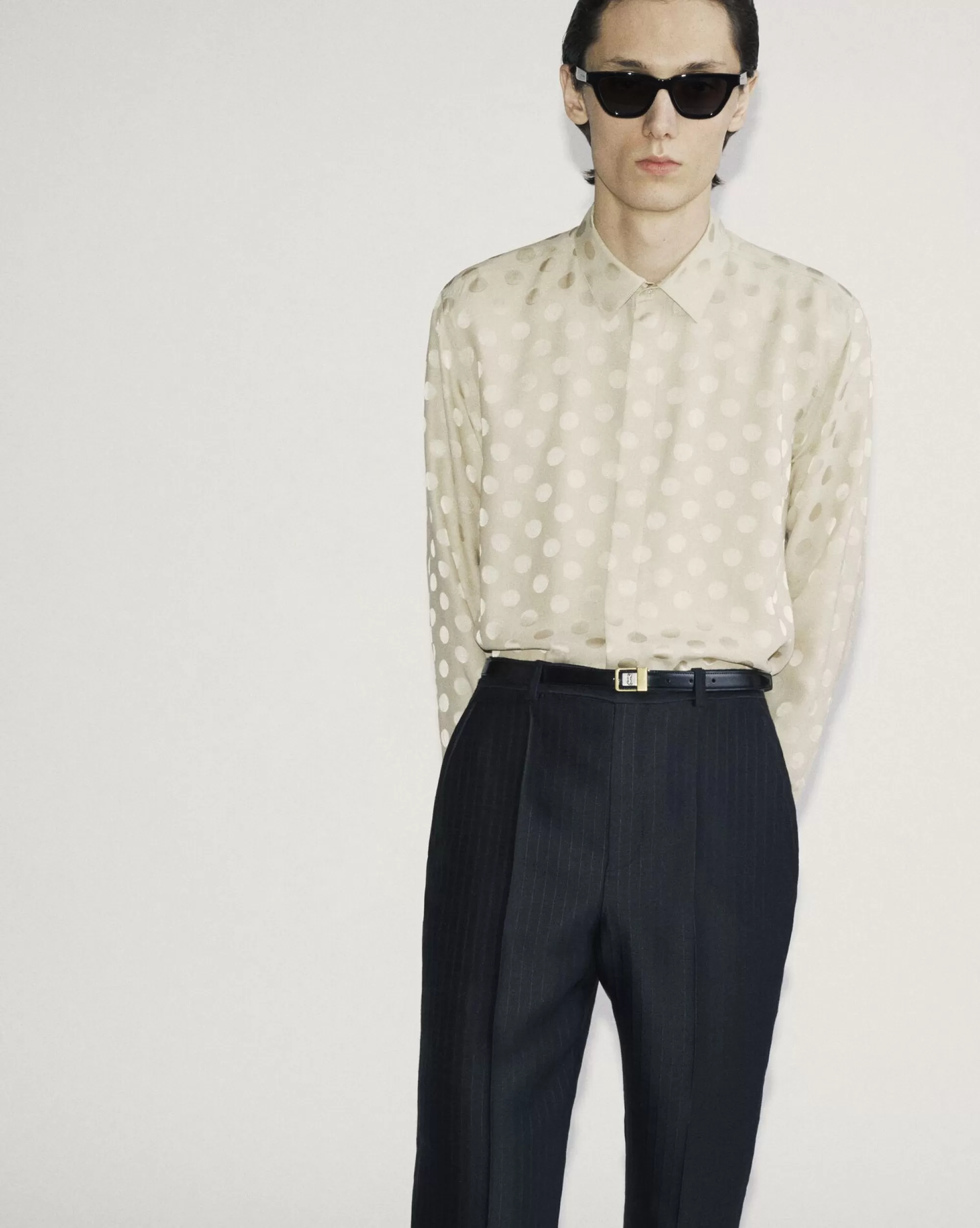 Saint Laurent ALL READY TO WEAR | SHIRTS^SHIRT IN DOTTED SHINY AND MATTE SILK | | YSL.com