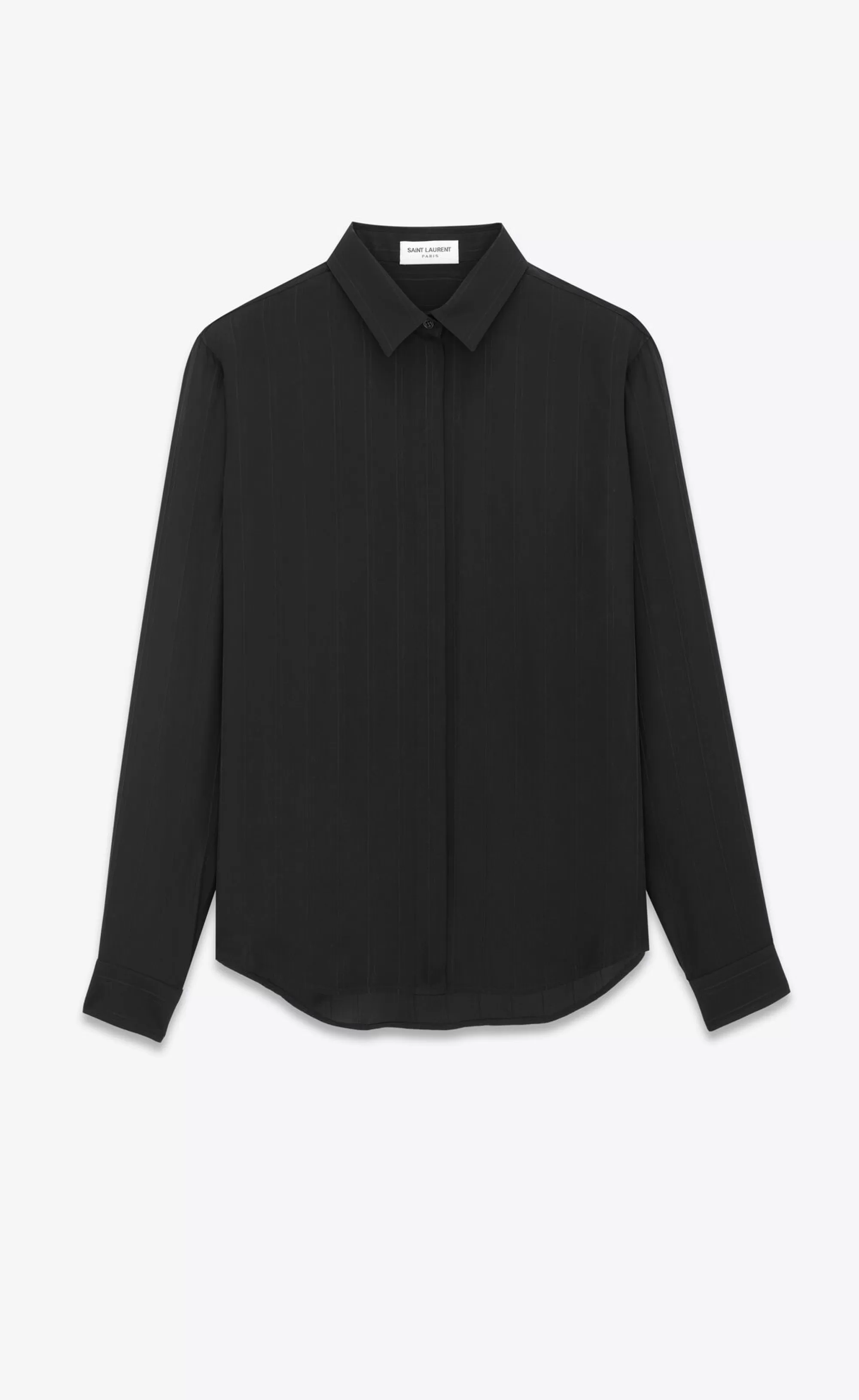 Women Saint Laurent SHIRTS AND TOPS^Shirt In Matte And Shiny CASSANDRE Striped Silk | | YSL.com