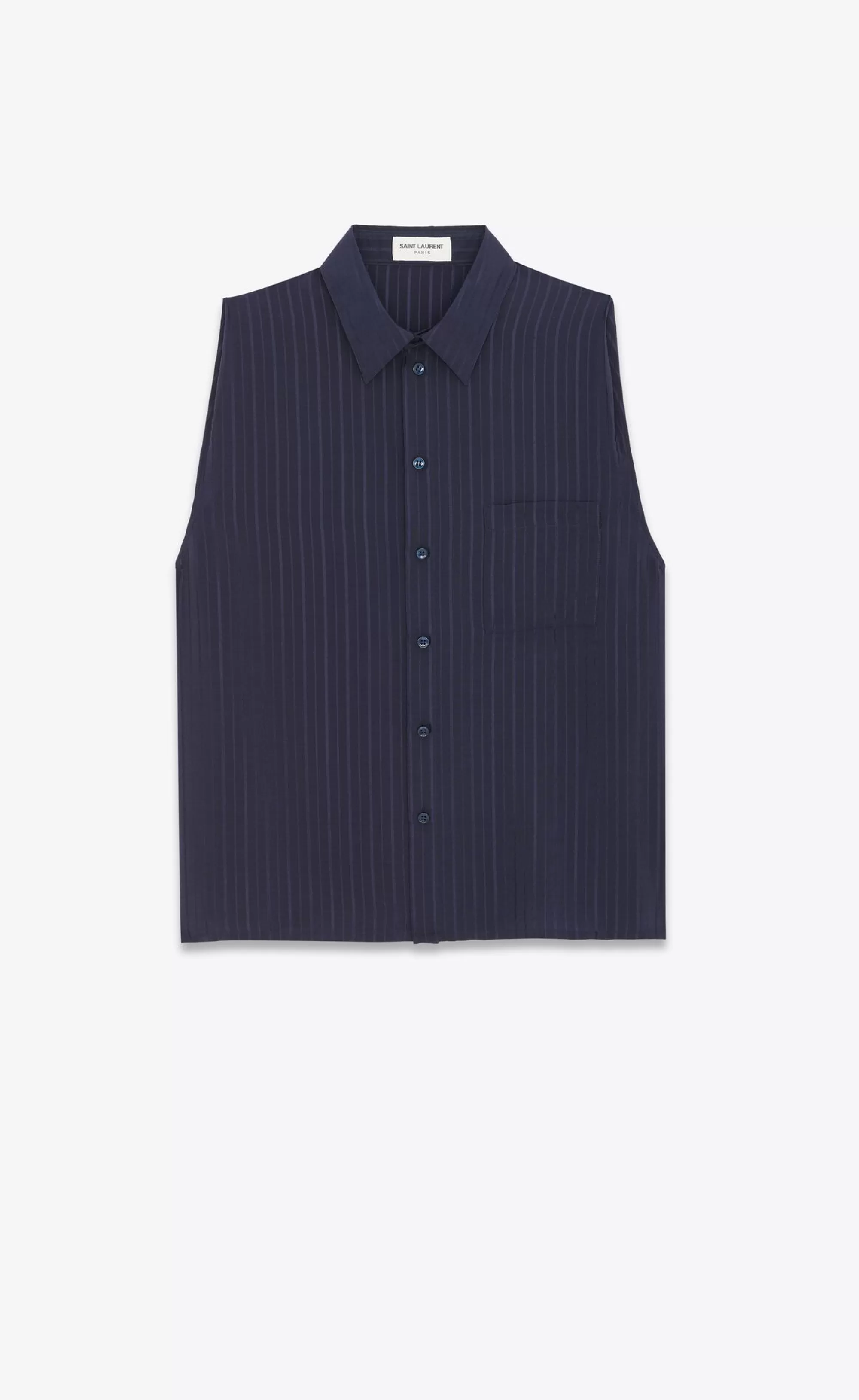 Saint Laurent ALL READY TO WEAR | SHIRTS^Sleeveless Shirt In Striped Silk Crepe De Chine | | YSL.com