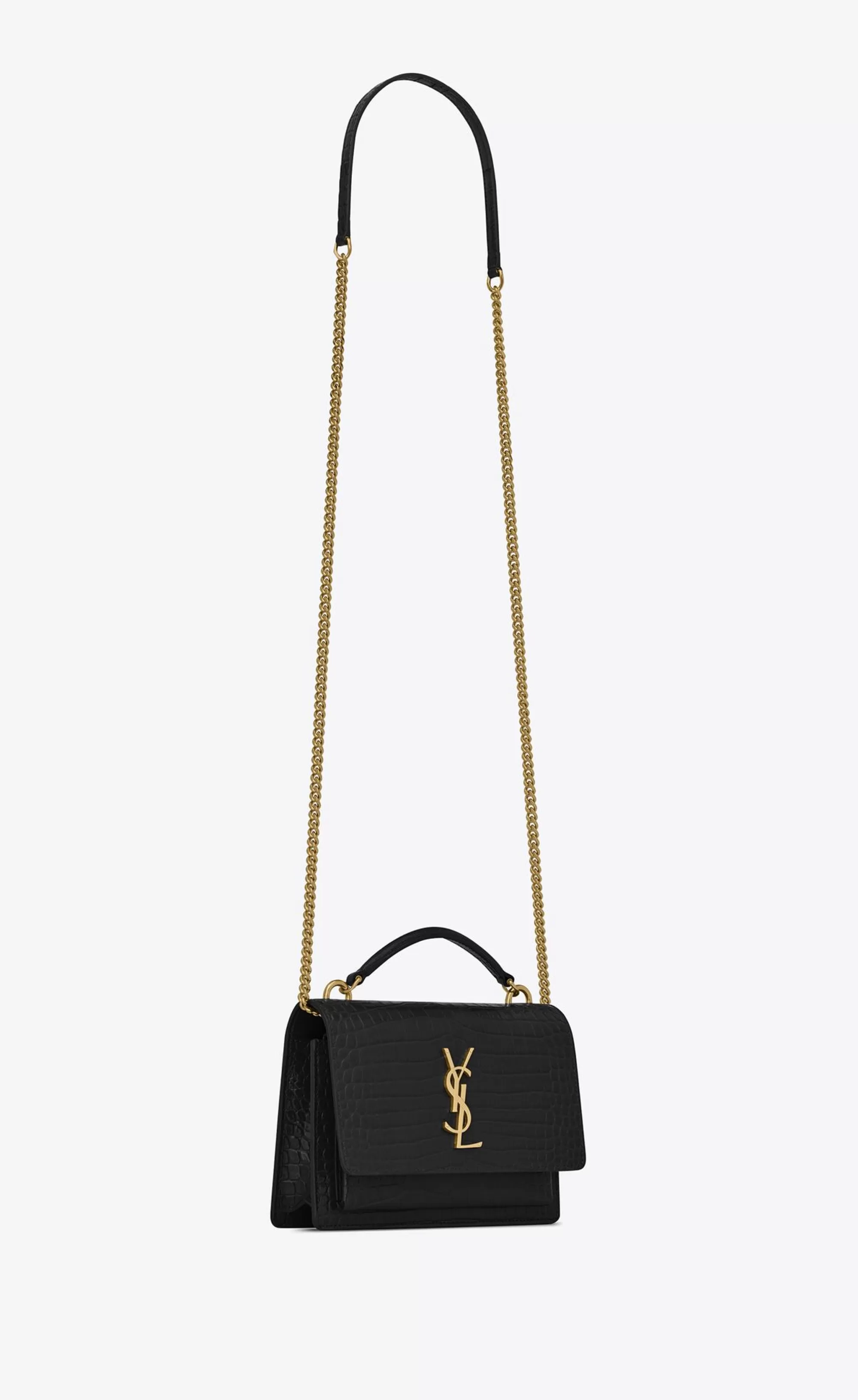 Women Saint Laurent MINI BAGS | SUNSET^SUNSET Chain Wallet In Crocodile-embossed Shiny Leather | | YSL.com