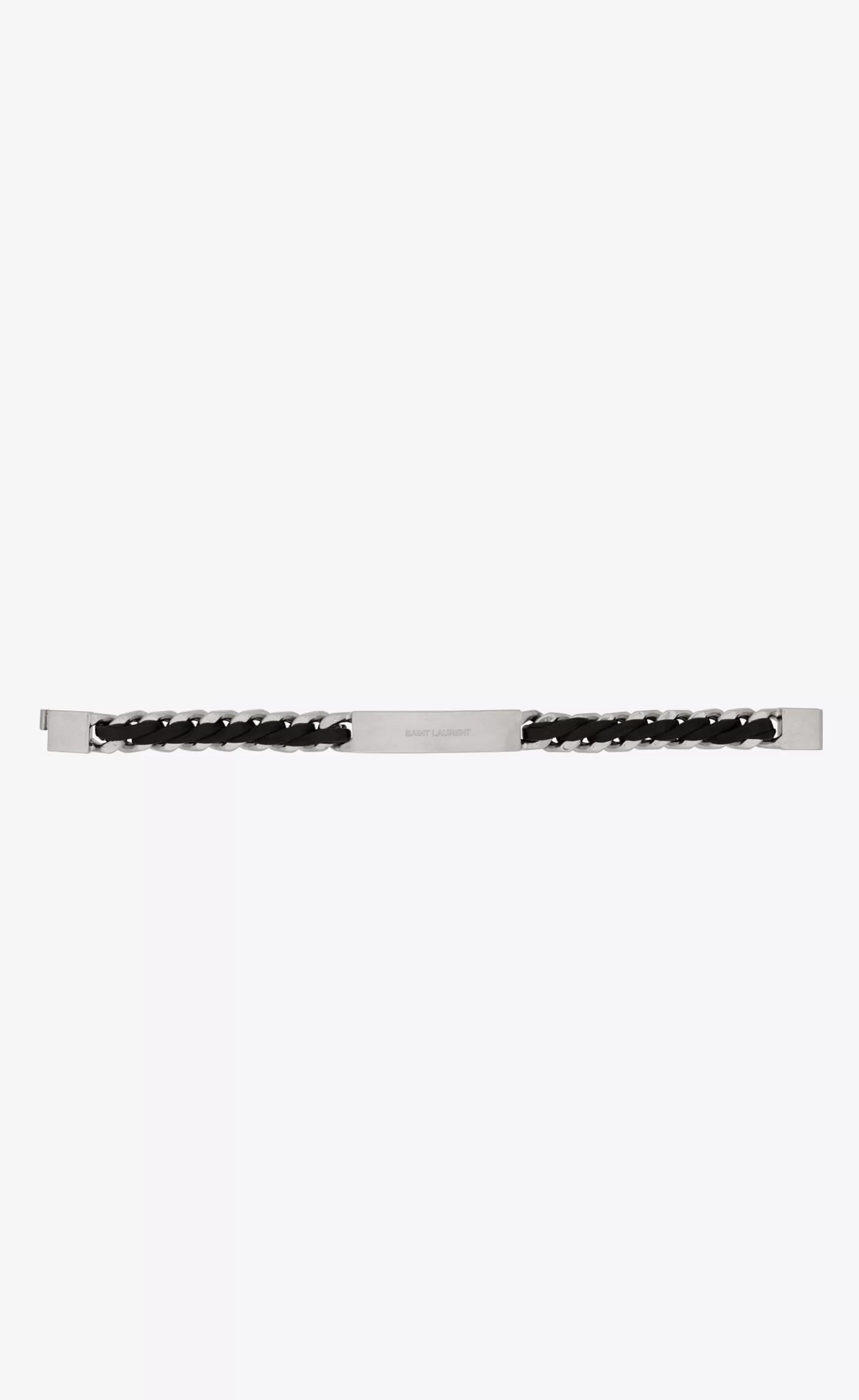 Saint Laurent Bracelets^Tag Curb Chain Bracelet In Leather And Metal | | YSL.com