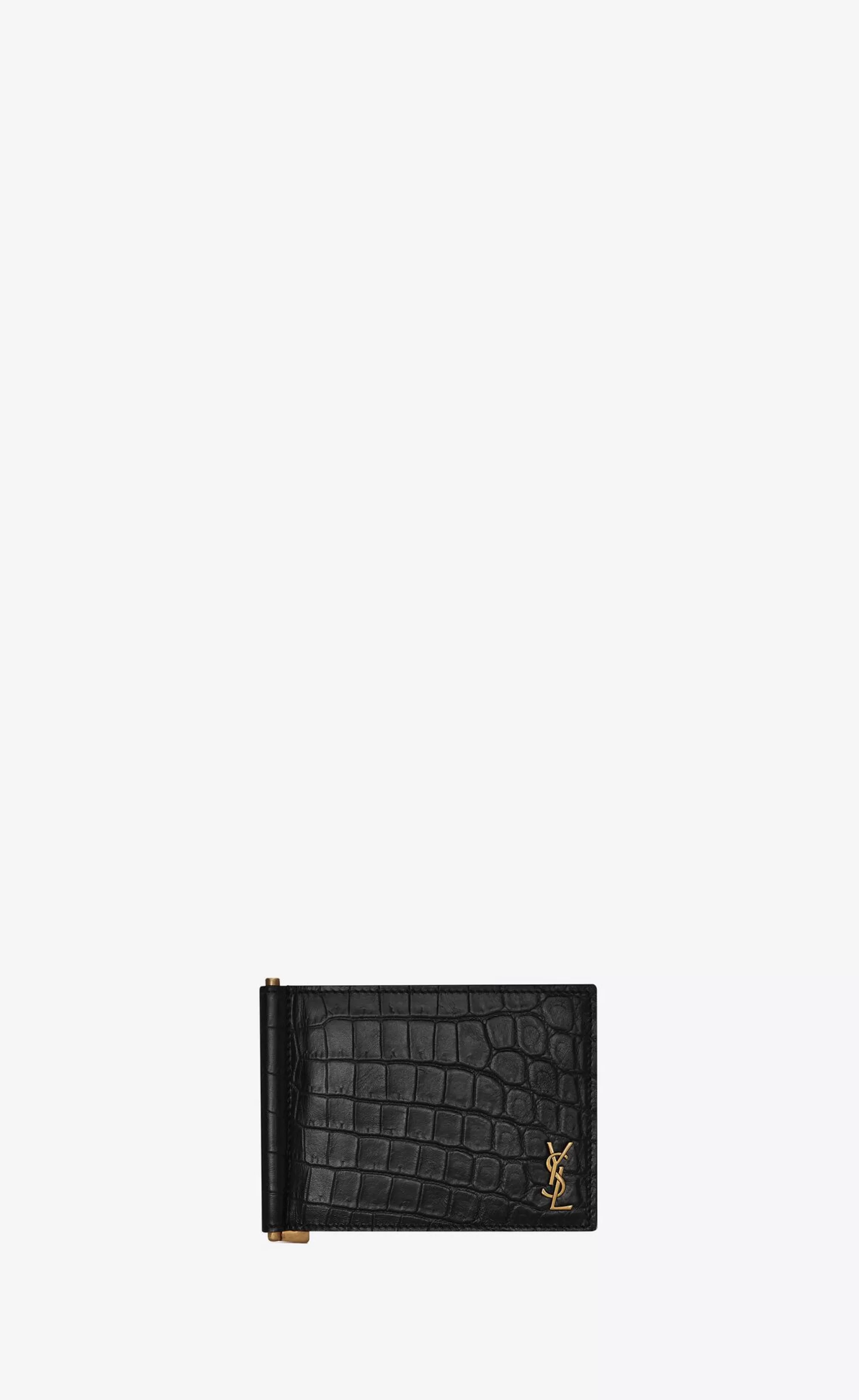 Saint Laurent WALLETS^TINY CASSANDRE Bill Clip Wallet In CROCODILE-EMBOSSED Matte Leather | | YSL.com