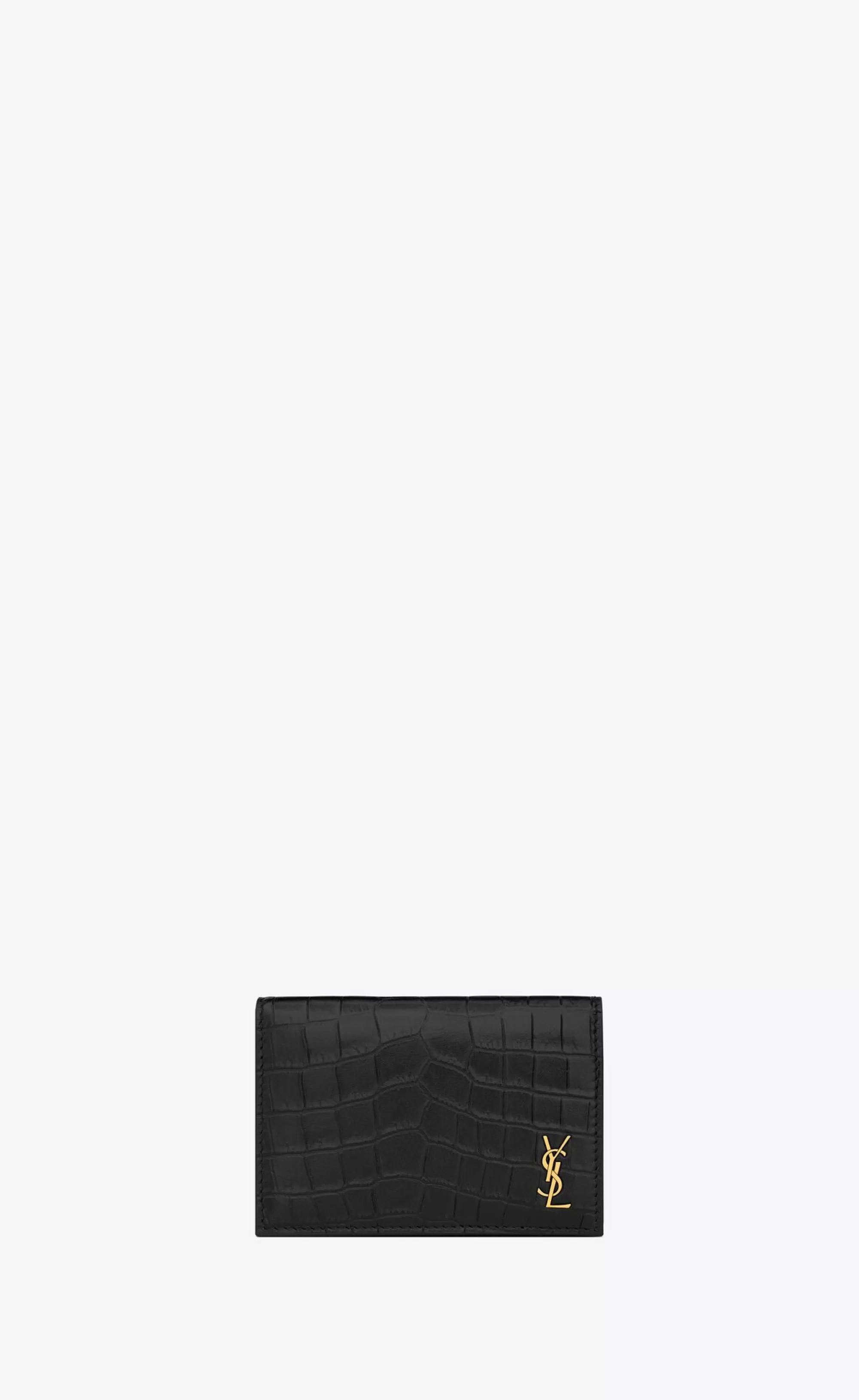 Saint Laurent CARD CASES^TINY CASSANDRE BUSINESS CARD CASE IN CROCODILE-EMBOSSED LEATHER | | YSL.com