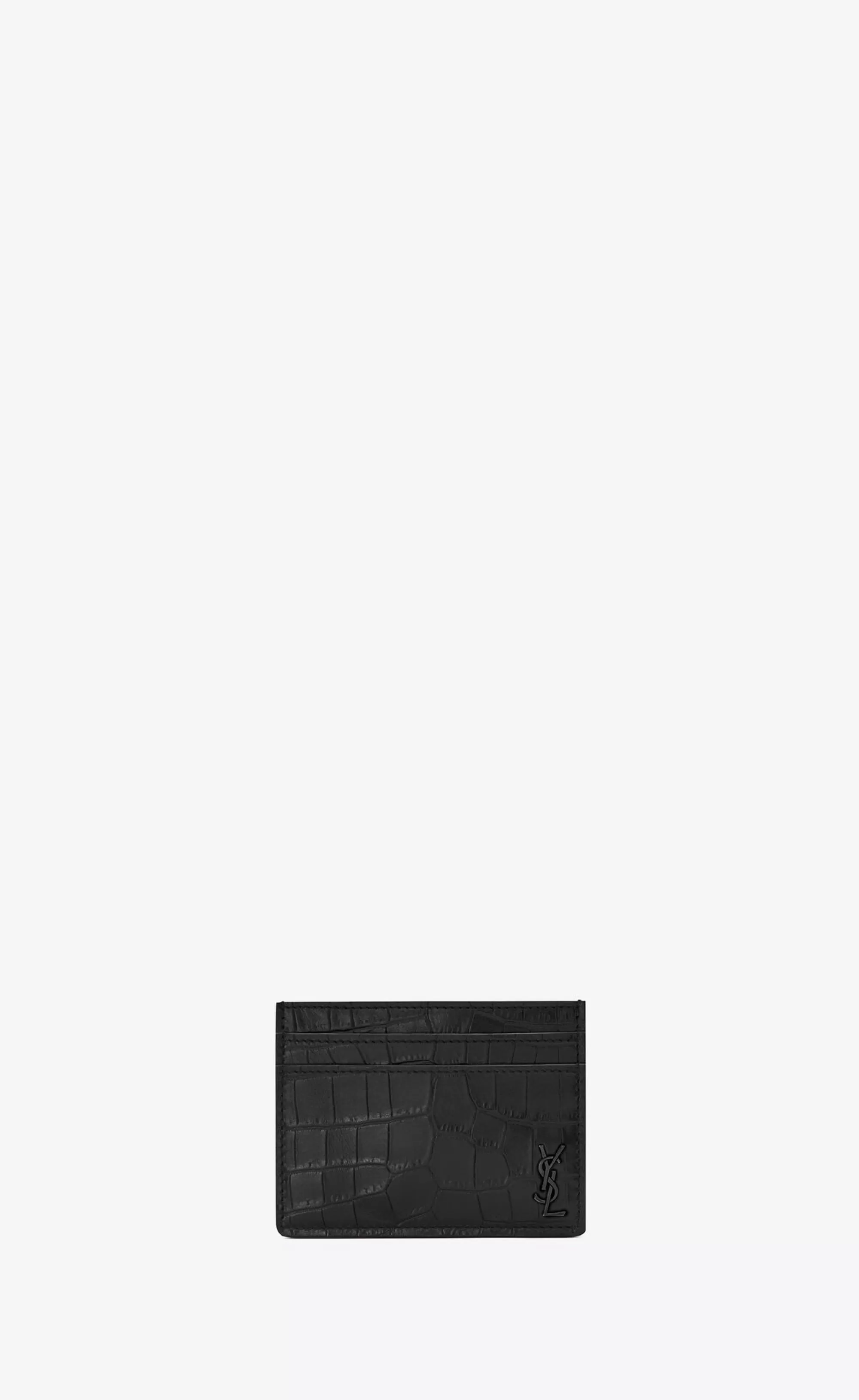 Saint Laurent CARD CASES^TINY CASSANDRE Card Case In Crocodile-embossed Leather | | YSL.com