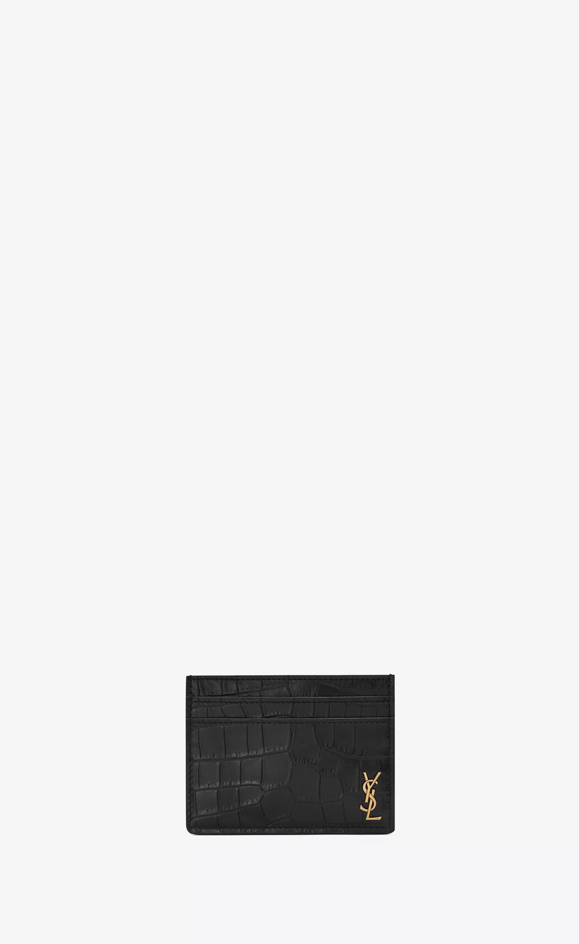 Saint Laurent CARD CASES^TINY CASSANDRE Card Case In CROCODILE-EMBOSSED Matte Leather | | YSL.com