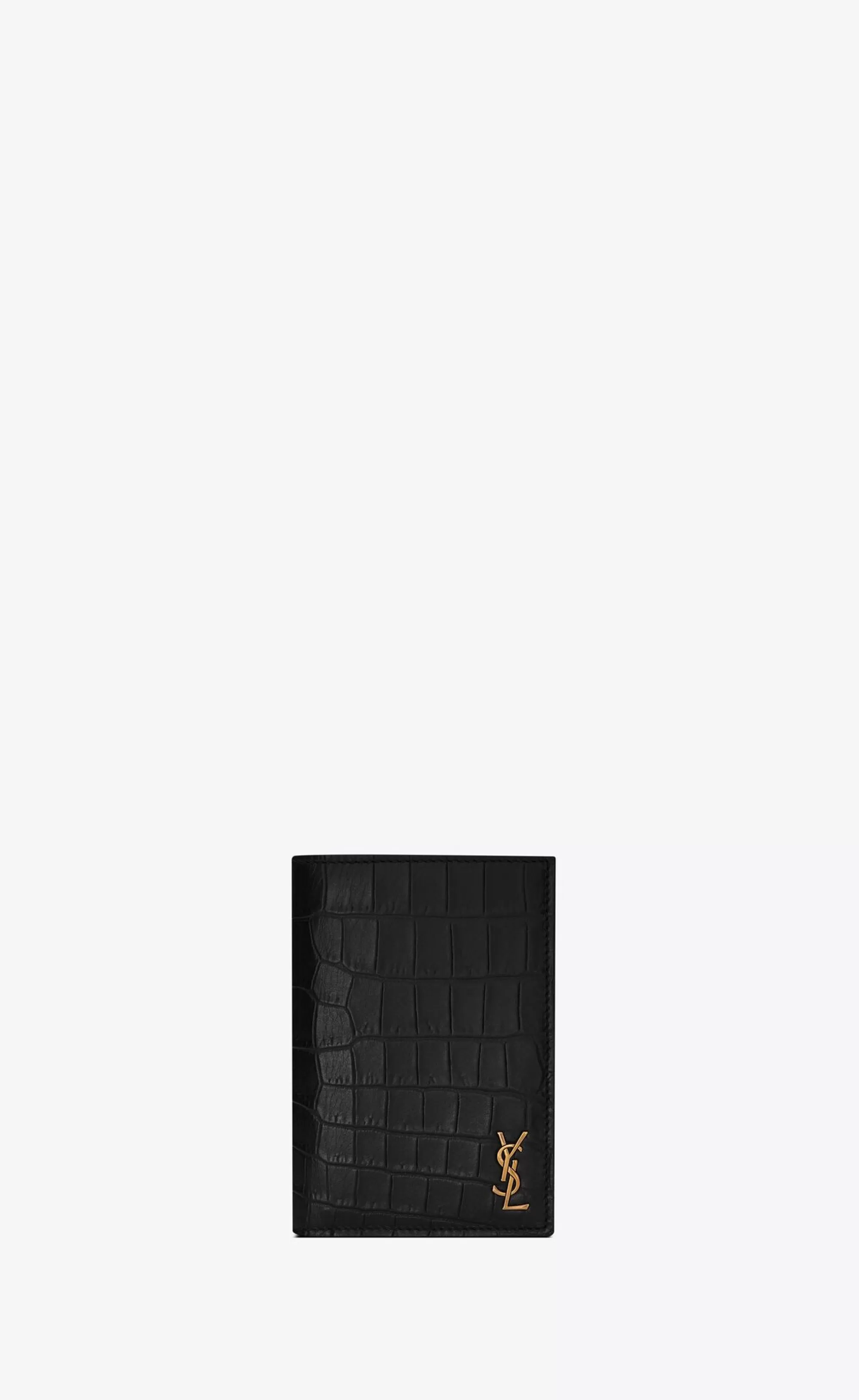 Saint Laurent CARD CASES^TINY CASSANDRE Credit Card Wallet In CROCODILE-EMBOSSED Matte Leather | | YSL.com