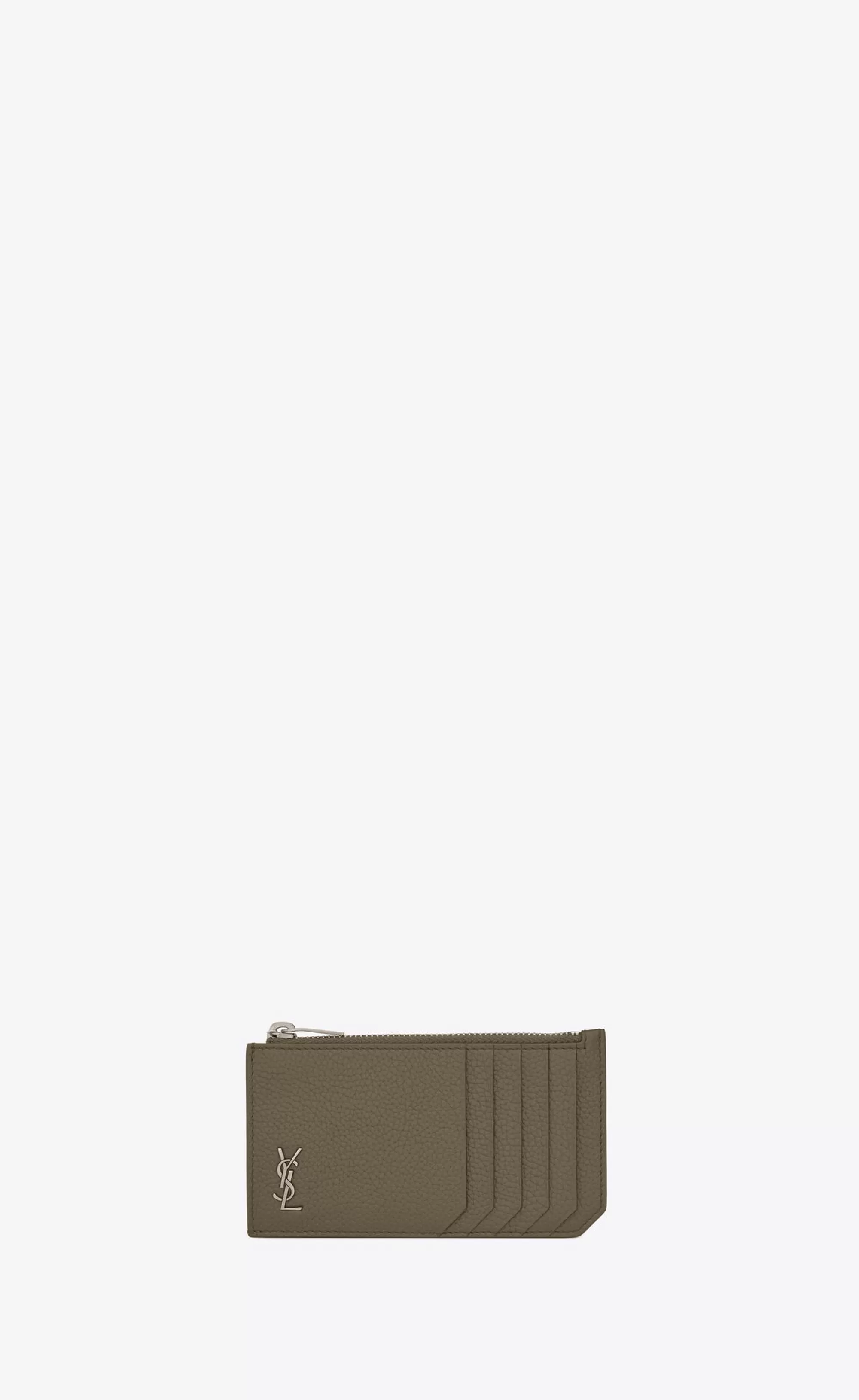 Saint Laurent CARD CASES^TINY CASSANDRE FRAGMENTS ZIPPED CARD CASE IN GRAINED LEATHER | | YSL.com