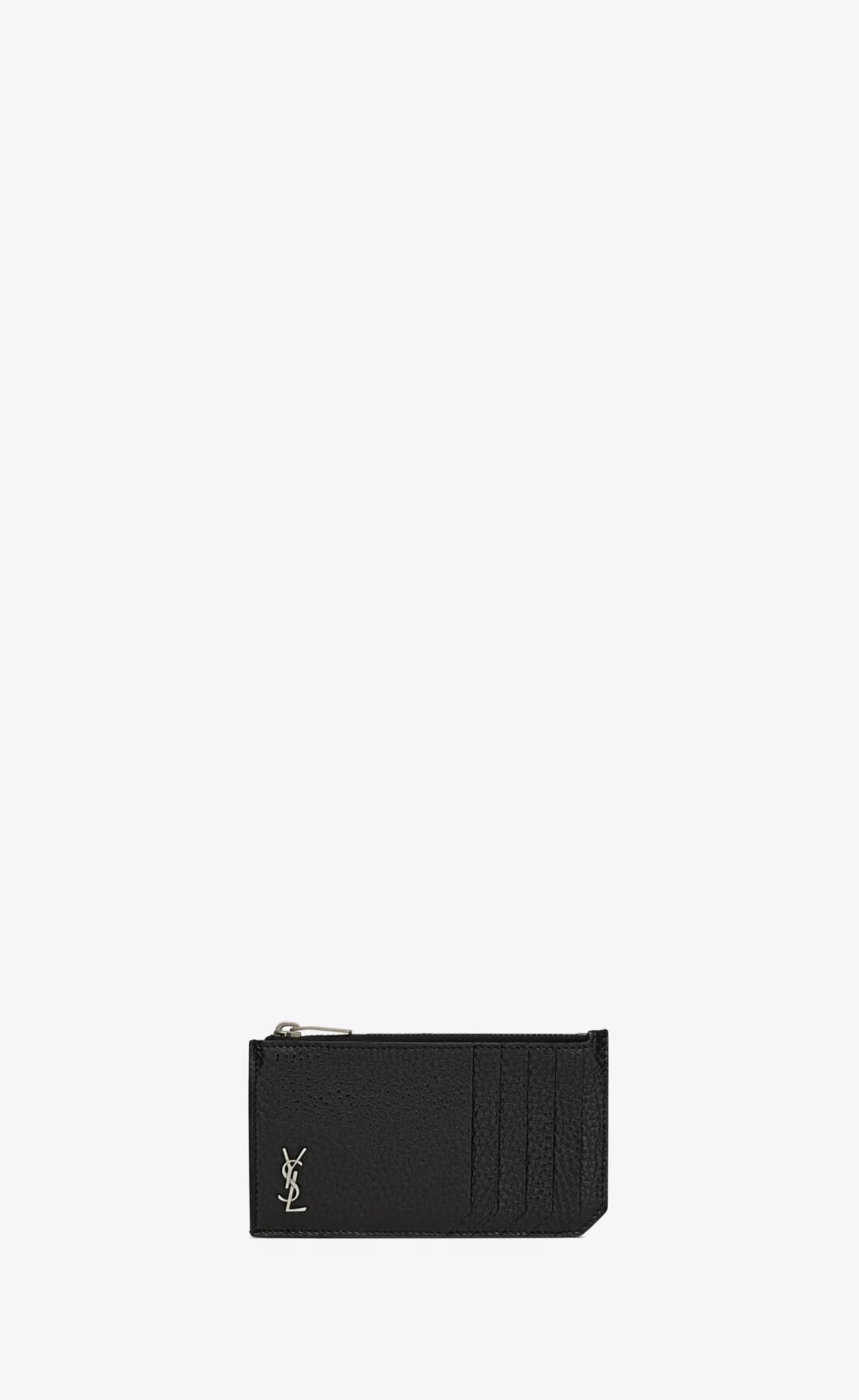 Saint Laurent CARD CASES^TINY CASSANDRE FRAGMENTS ZIPPED CARD CASE IN GRAINED LEATHER | | YSL.com