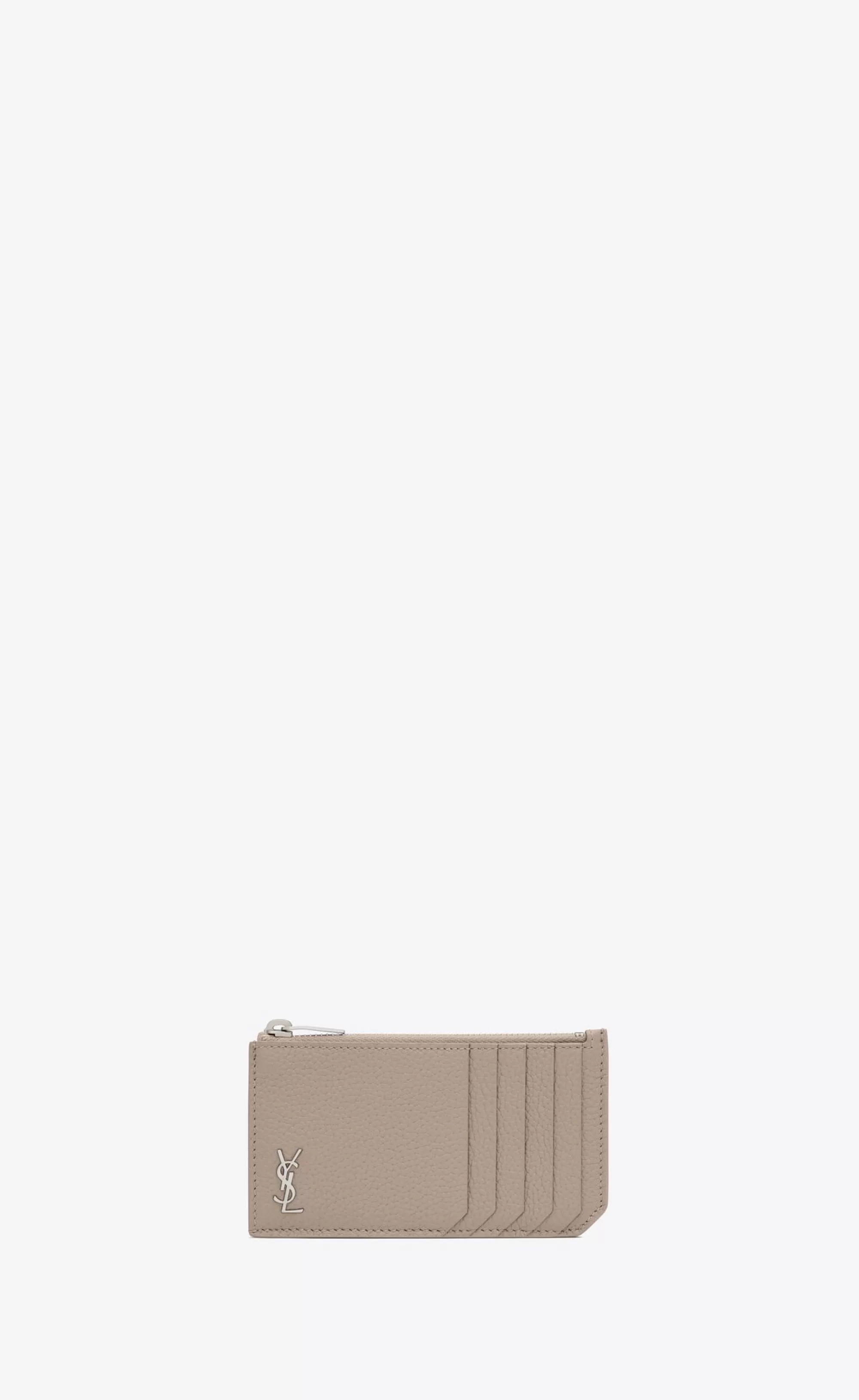 Saint Laurent CARD CASES^TINY CASSANDRE FRAGMENTS ZIPPED CARD CASE IN GRAINED LEATHER | | YSL.com