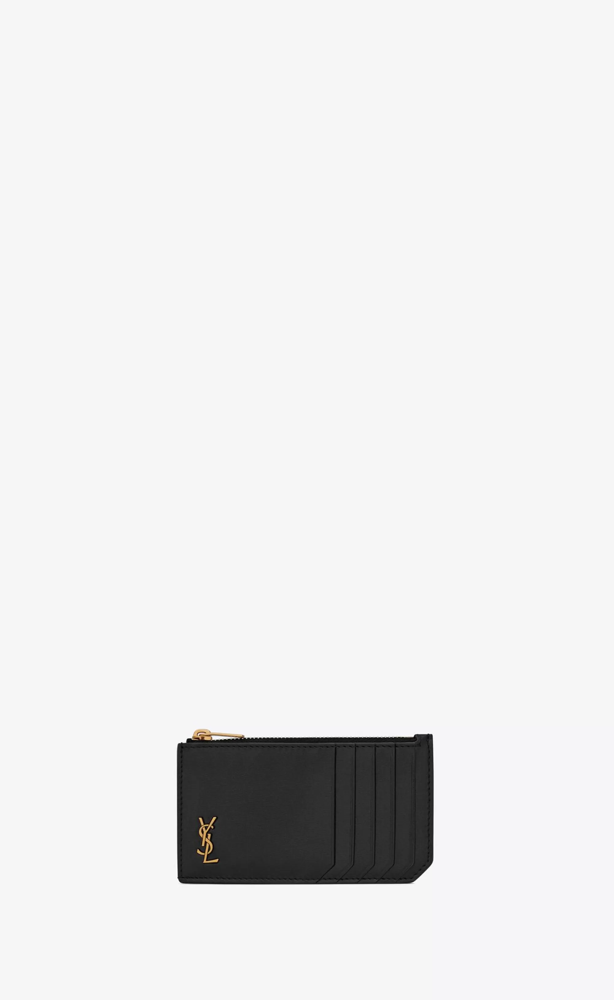Saint Laurent CARD CASES^TINY CASSANDRE Zipped Fragments Credit Card Case In SHINY LEATHER | | YSL.com