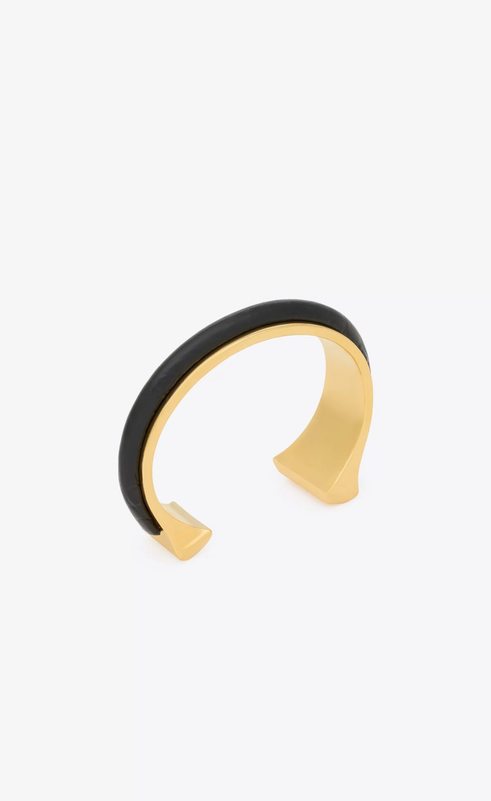 Women Saint Laurent CUFFS AND BRACELETS^Torc Bracelet In Metal And Leather | | YSL.com