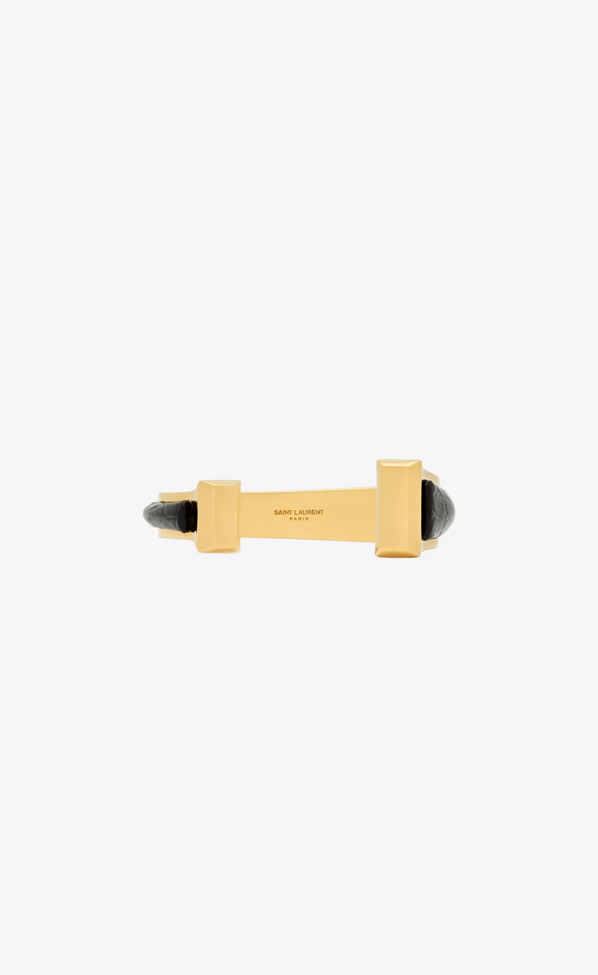 Women Saint Laurent CUFFS AND BRACELETS^Torc Bracelet In Metal And Leather | | YSL.com