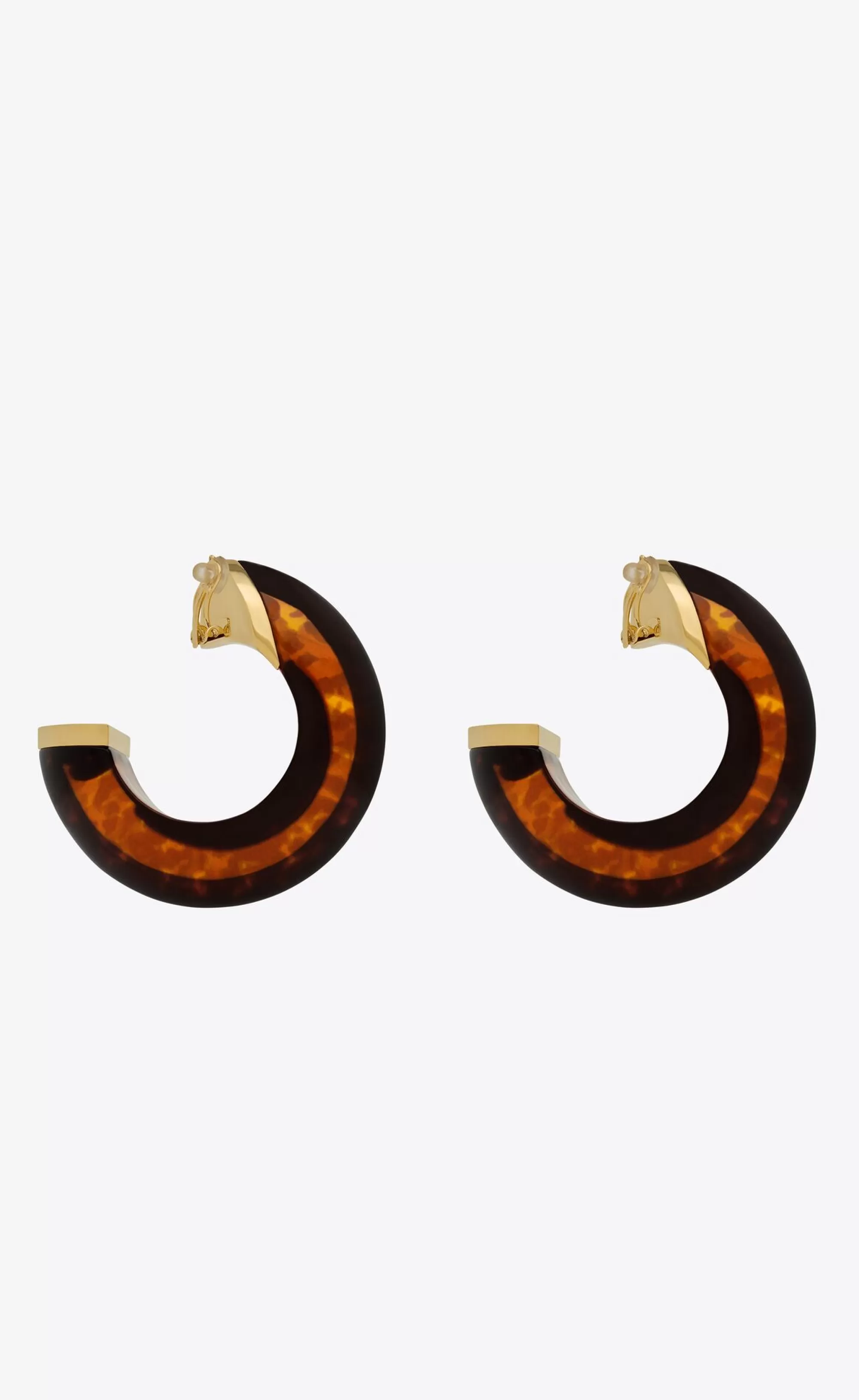 Women Saint Laurent EARRINGS^Tortoiseshell Bumpy Hoop Earrings In Resin | | YSL.com