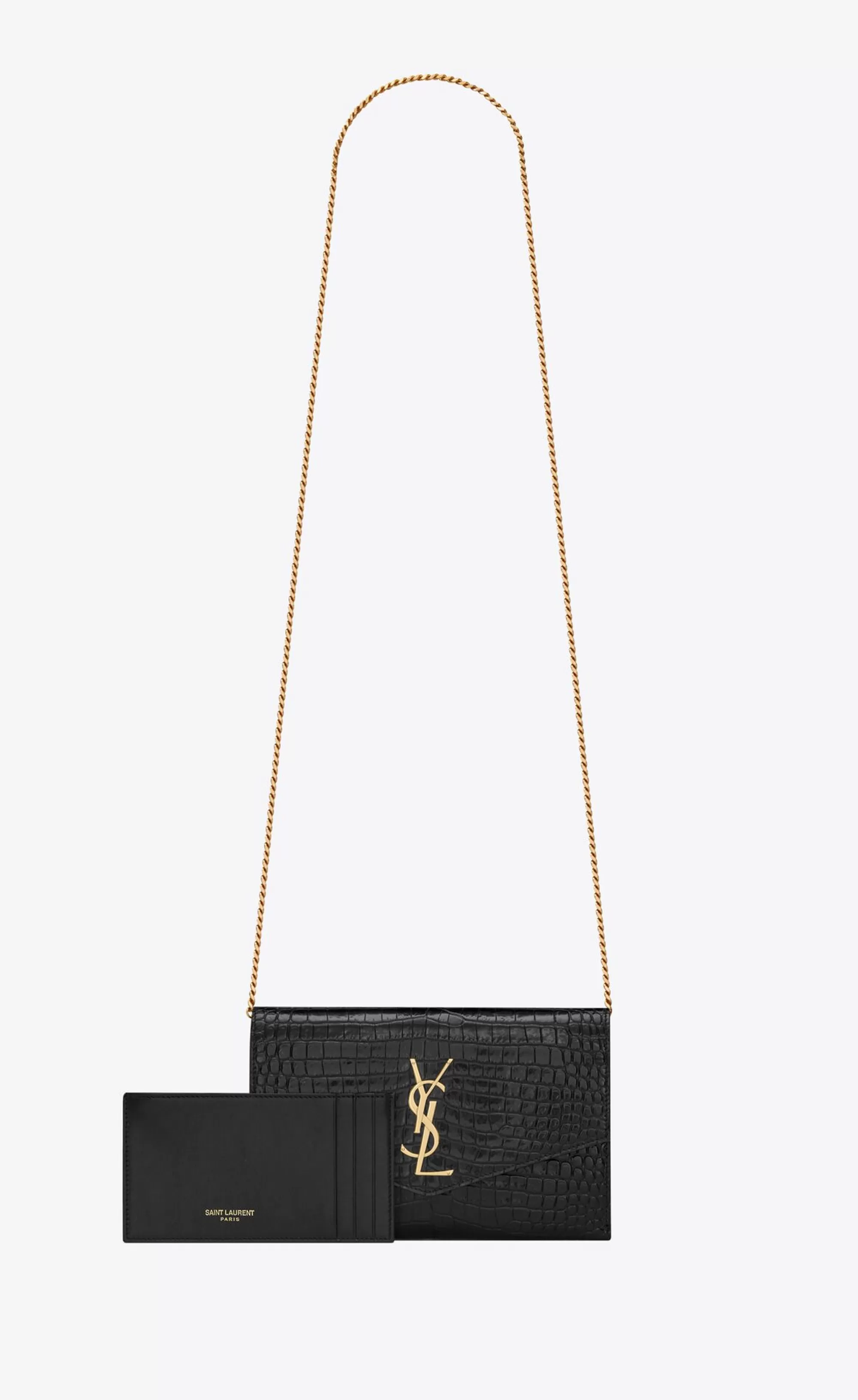 Women Saint Laurent CHAIN WALLETS^UPTOWN CHAIN WALLET IN CROCODILE-EMBOSSED SHINY LEATHER | | YSL.com