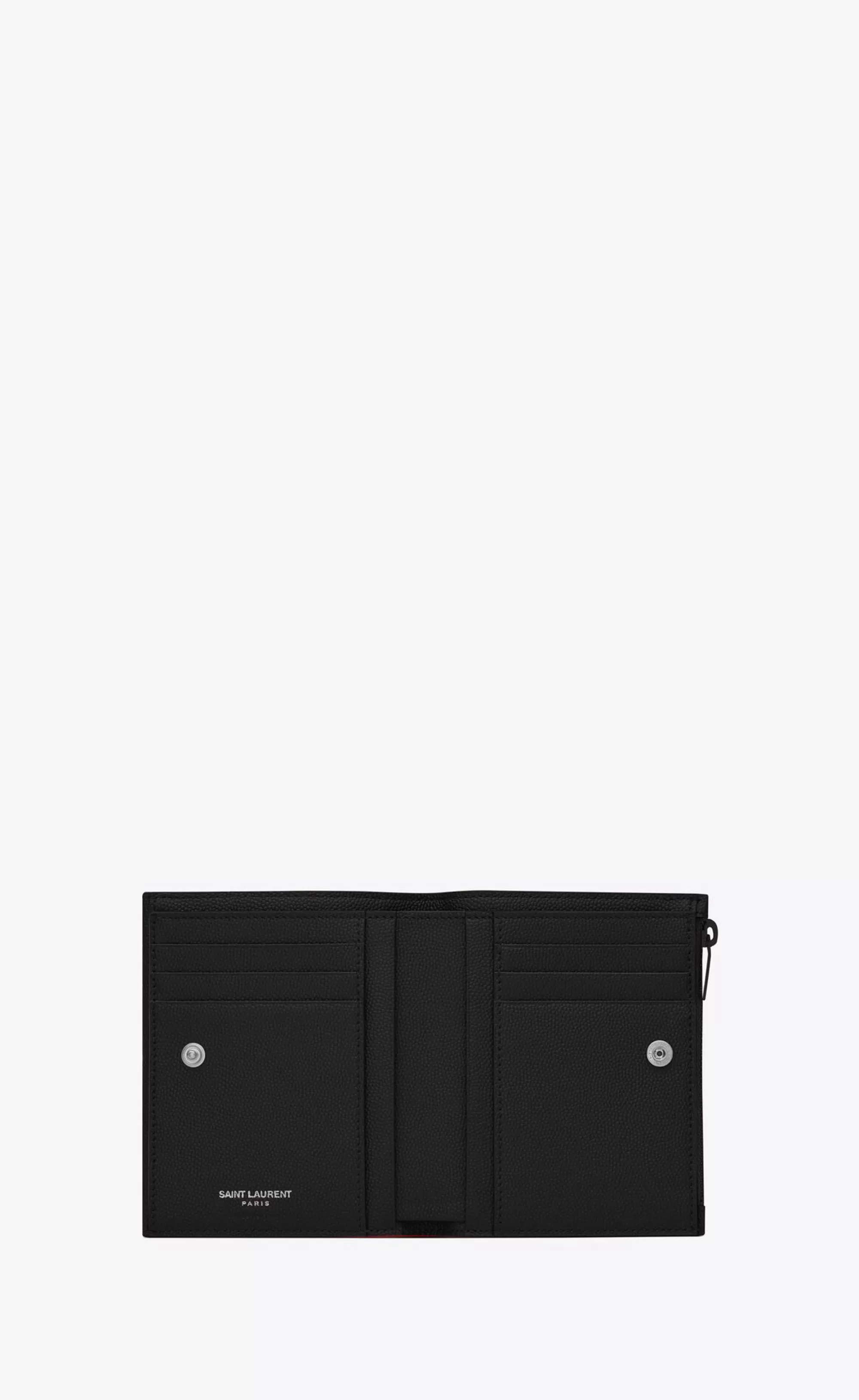 Women Saint Laurent WALLETS^UPTOWN Compact Wallet In Grain De Poudre Embossed Leather | | YSL.com