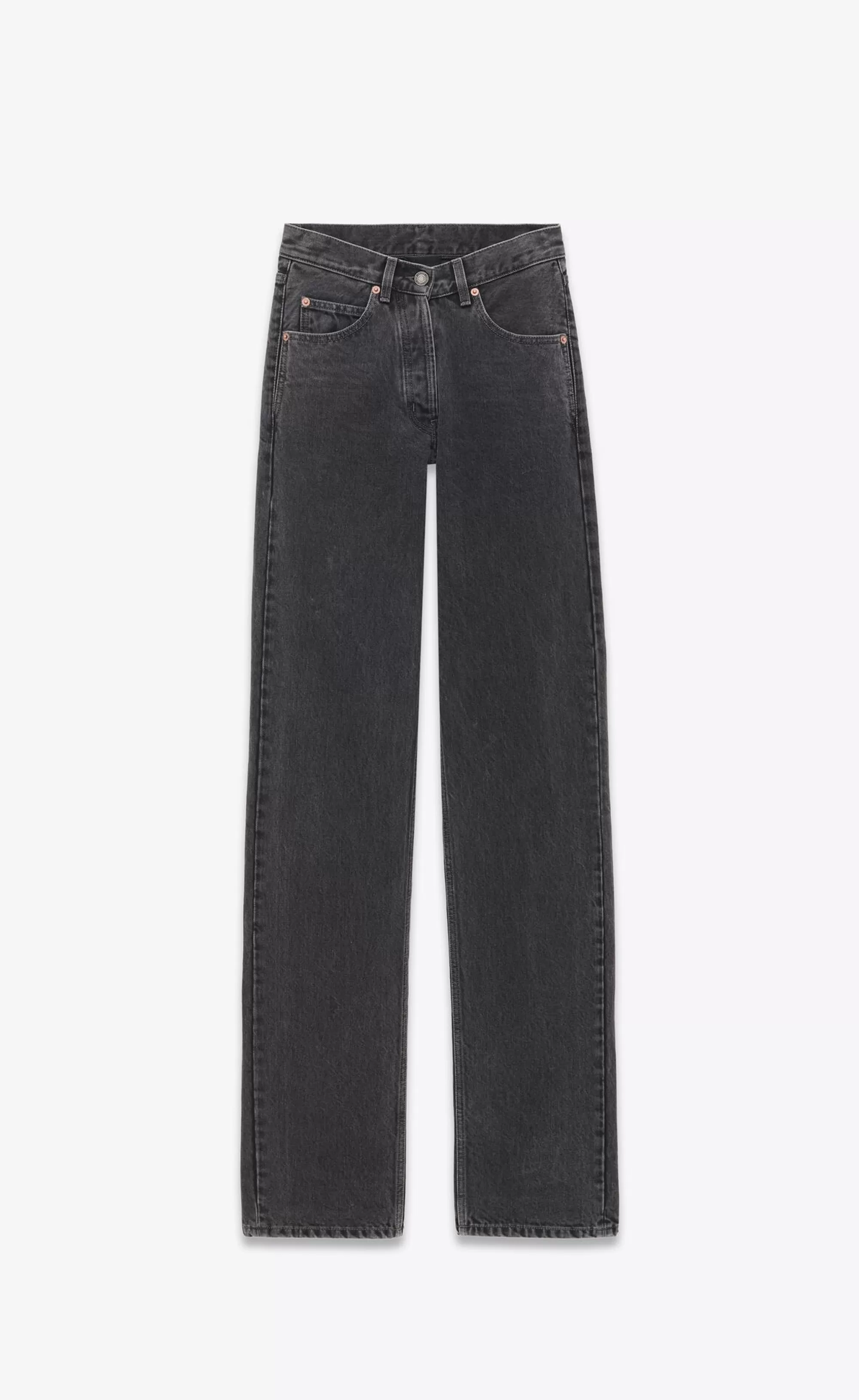 Women Saint Laurent Denim^V-waist Long Baggy Jeans In 90'S Black Denim | | YSL.com